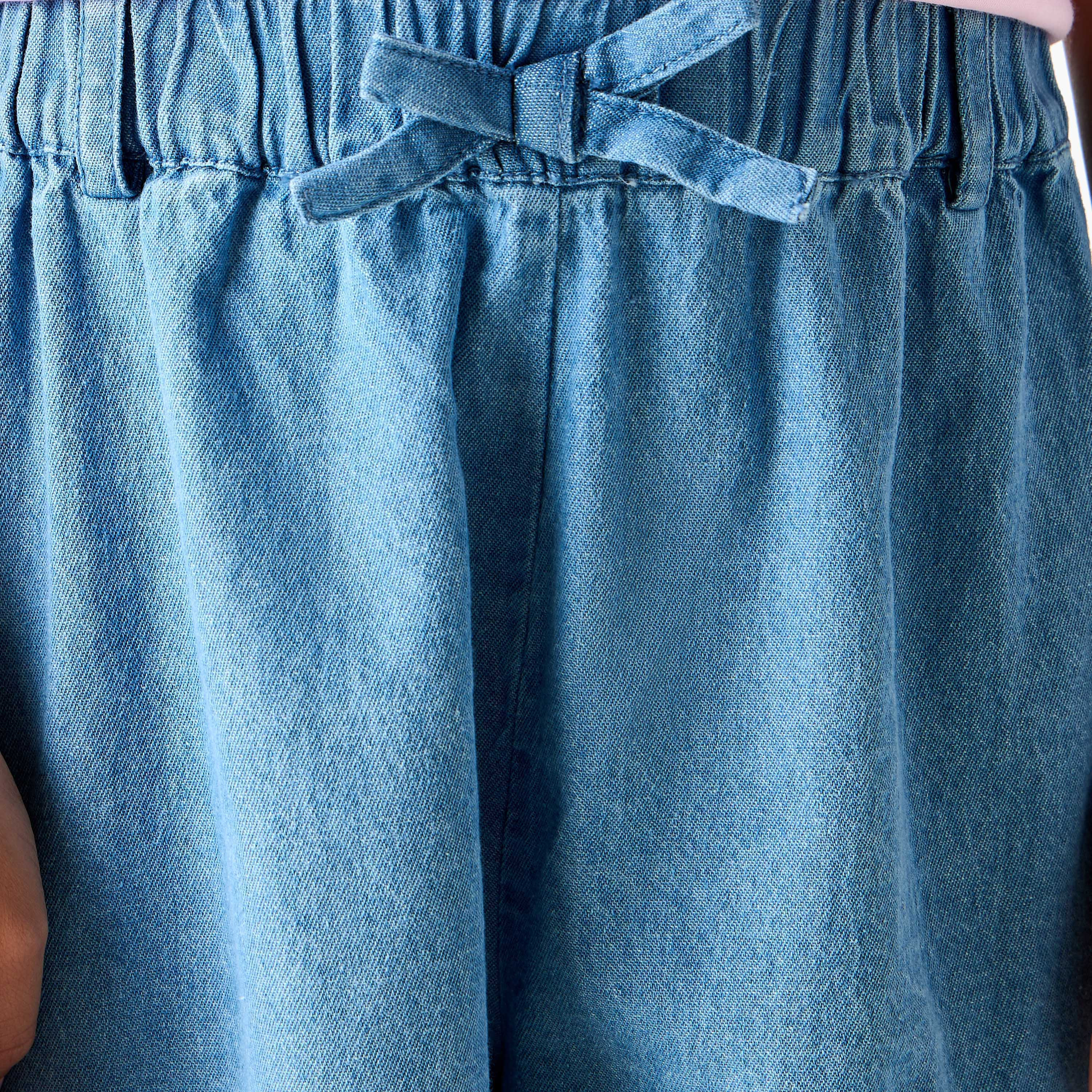 Juniors Ruffle Detail Denim Shorts with Elasticated Waistband-girls-clothing-bottoms-shorts-image-5