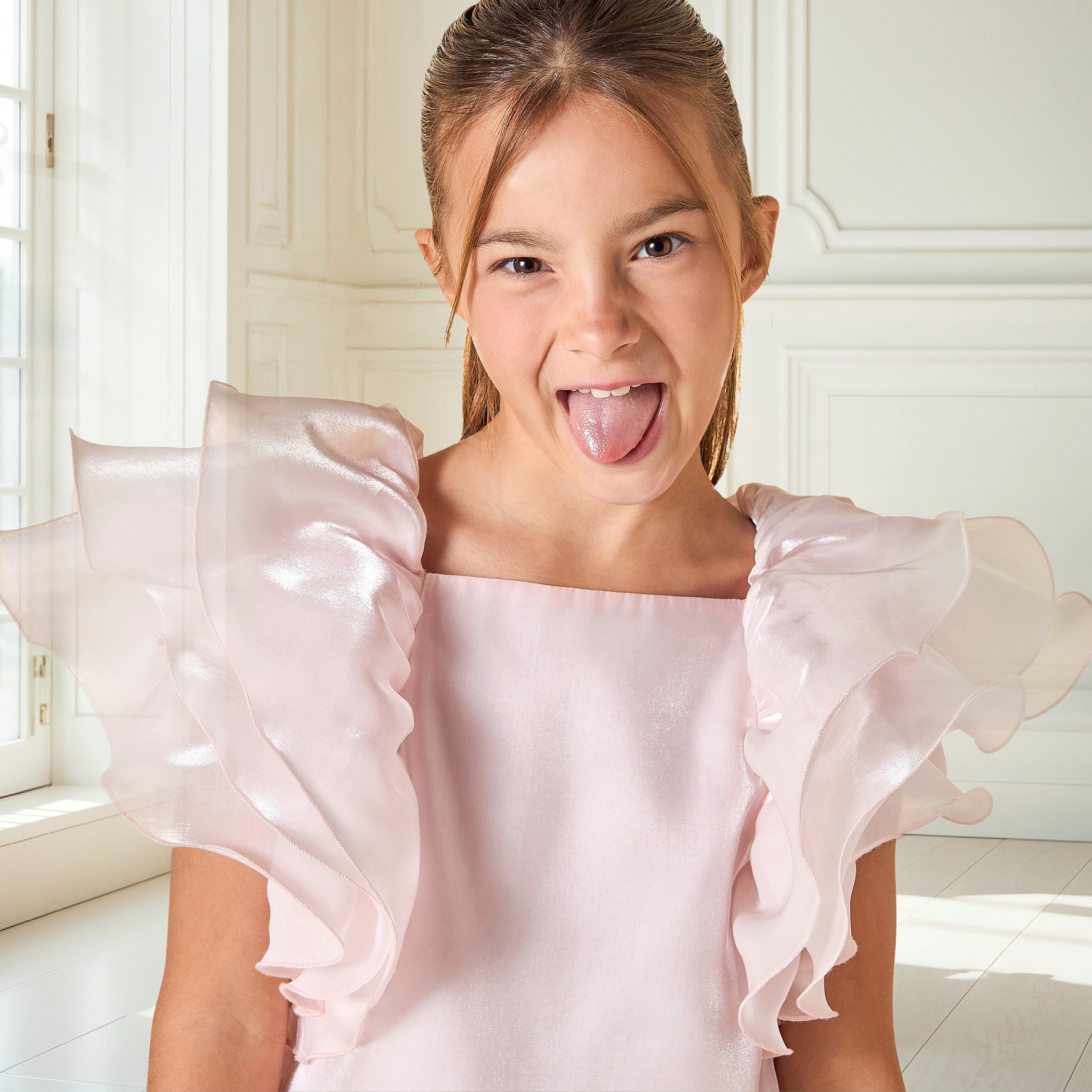 Juniors Solid Ruffle Detail Top with Square Neck and Button Closure-girls-clothing-blousesandshirts-image-4