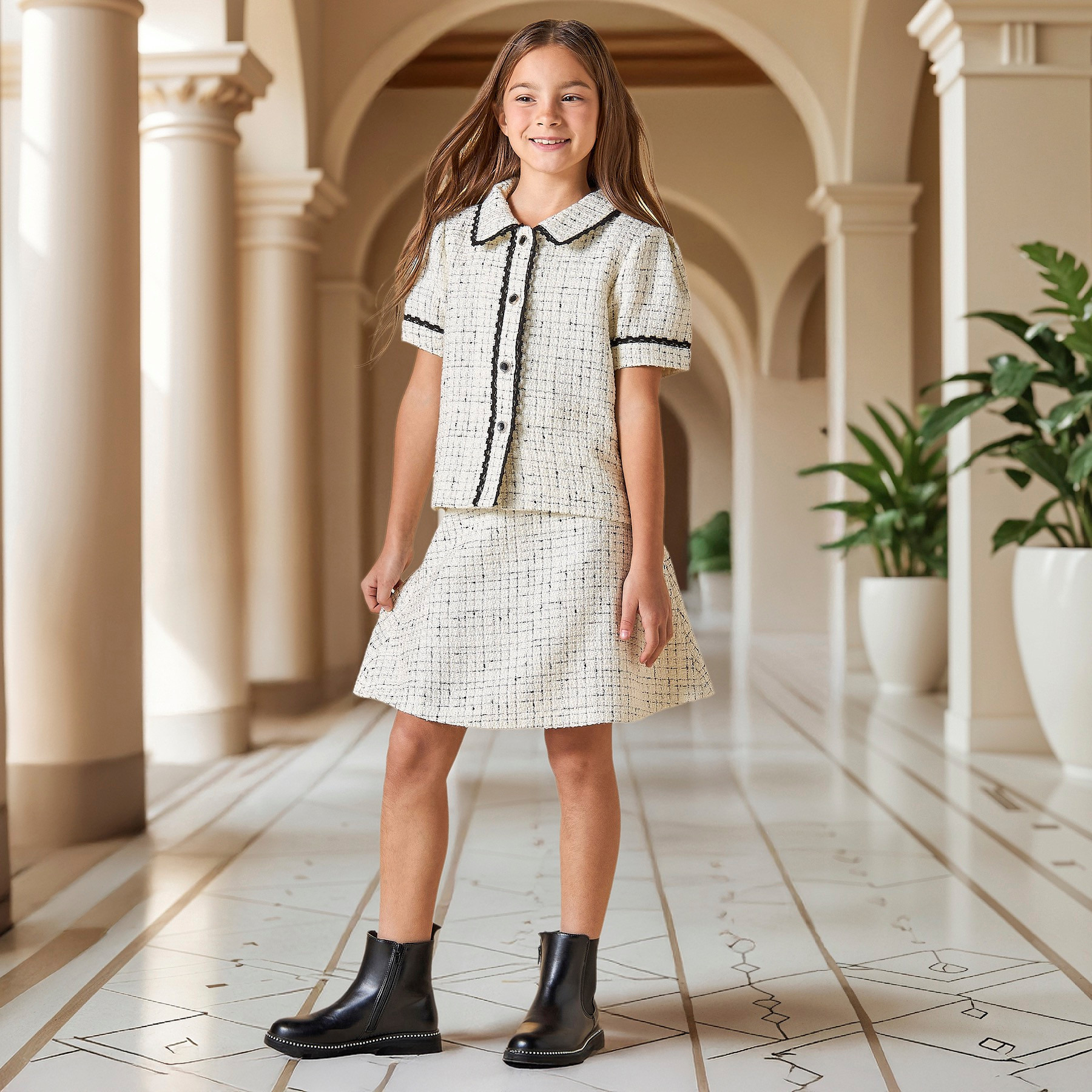 Juniors Textured Skirt with Bow Detail and Zip Closure-girls-clothing-bottoms-skirts-image-2