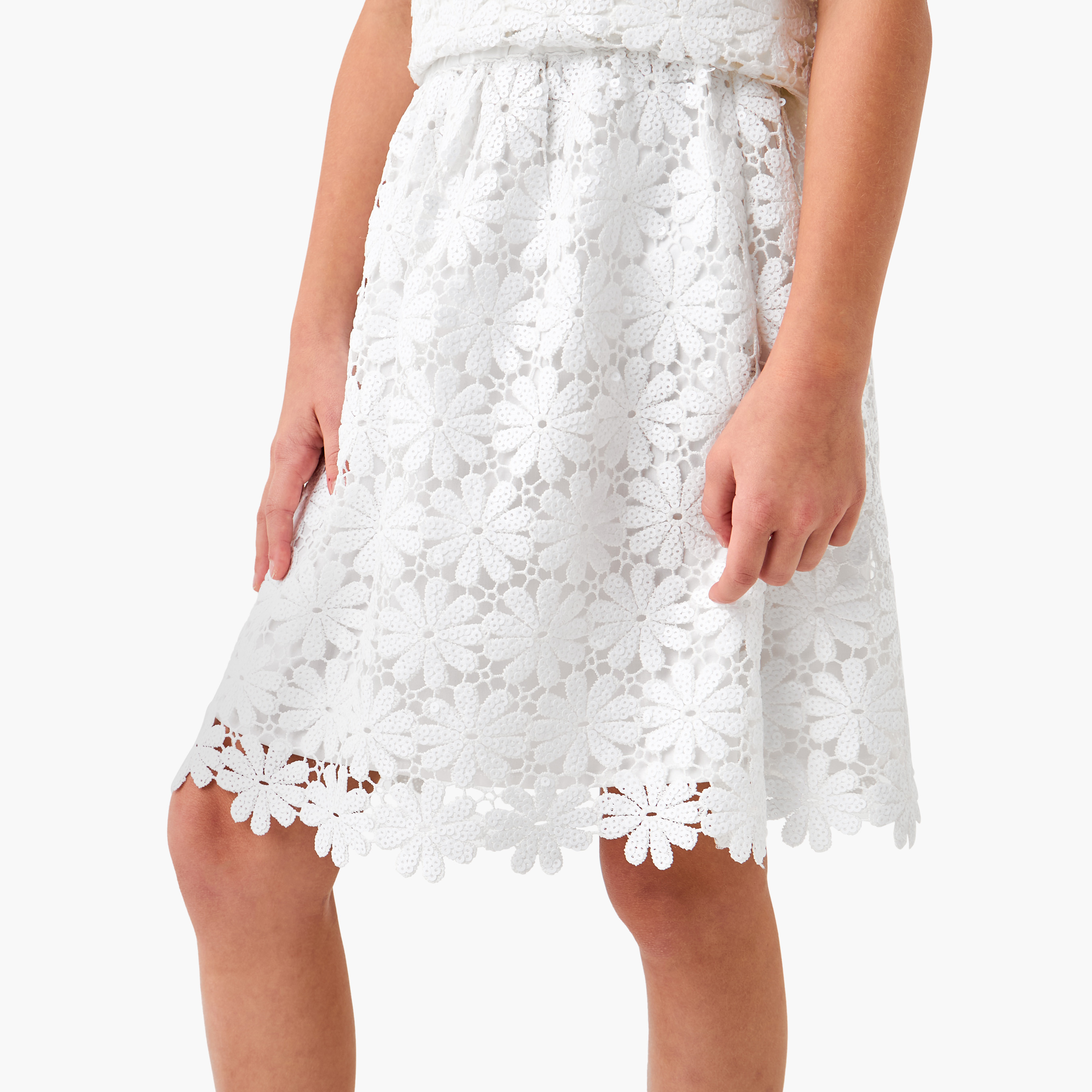 Juniors Floral Sequinned Crochet Skirt with Elasticated Waistband-girls-clothing-bottoms-skirts-image-1