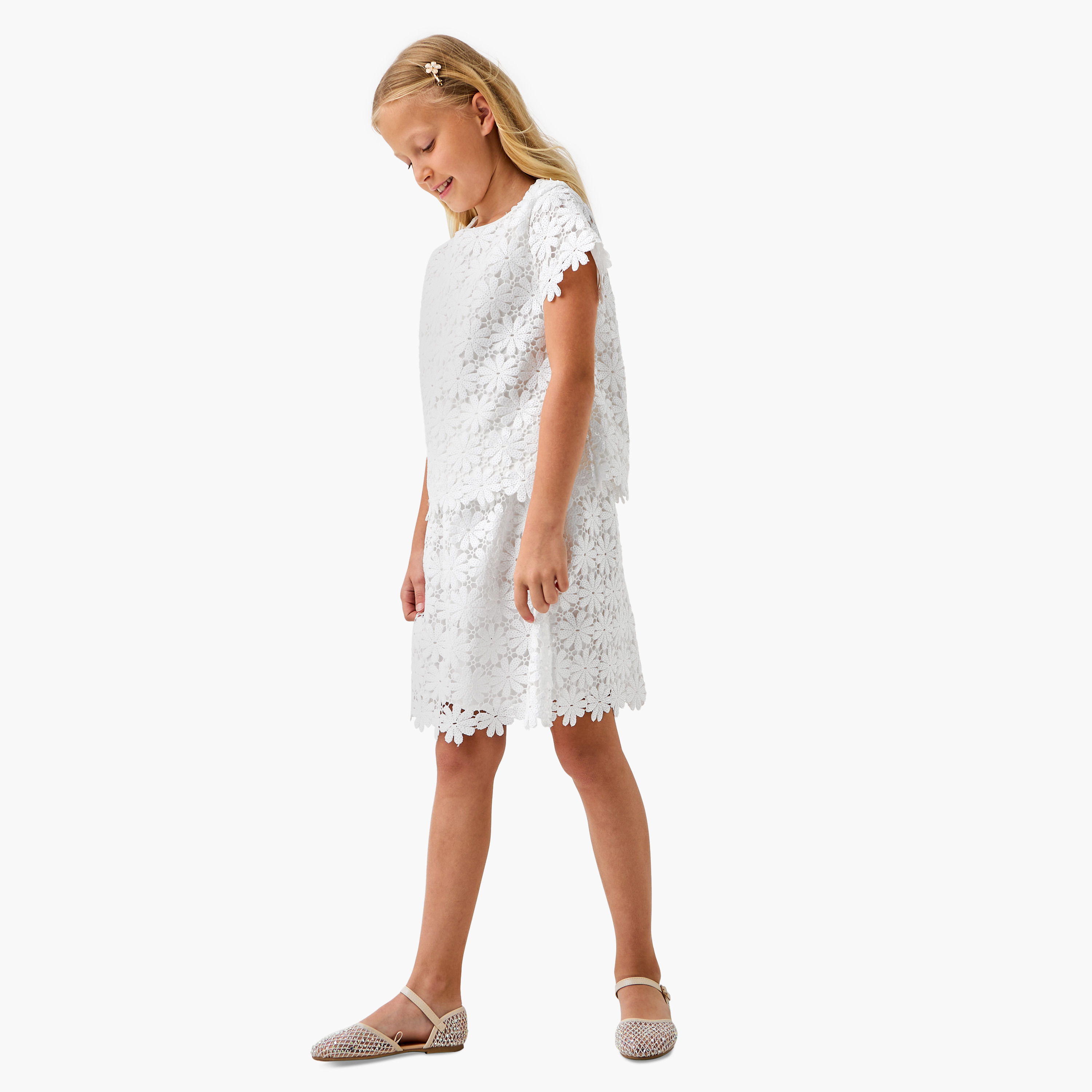 Juniors Floral Sequinned Crochet Skirt with Elasticated Waistband-girls-clothing-bottoms-skirts-image-2