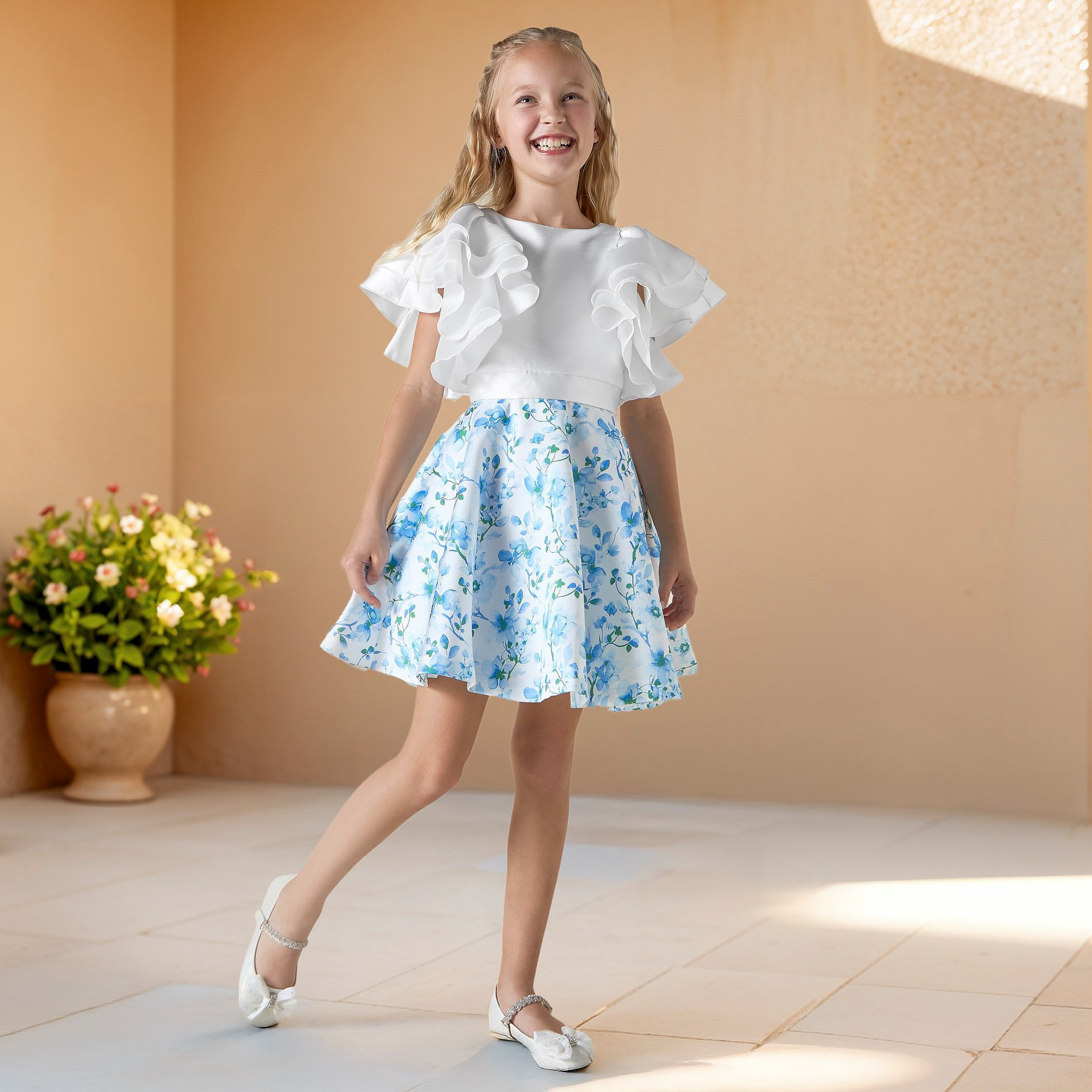 فستان بأكمام بكشكش وطبعات زهور من جونيورز-girls-clothing-dressesandjumpsuits-image-2