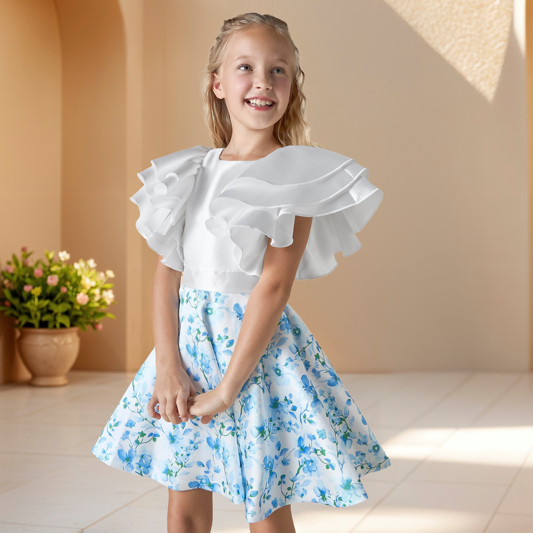 فستان بأكمام بكشكش وطبعات زهور من جونيورز-girls-clothing-dressesandjumpsuits-image-4