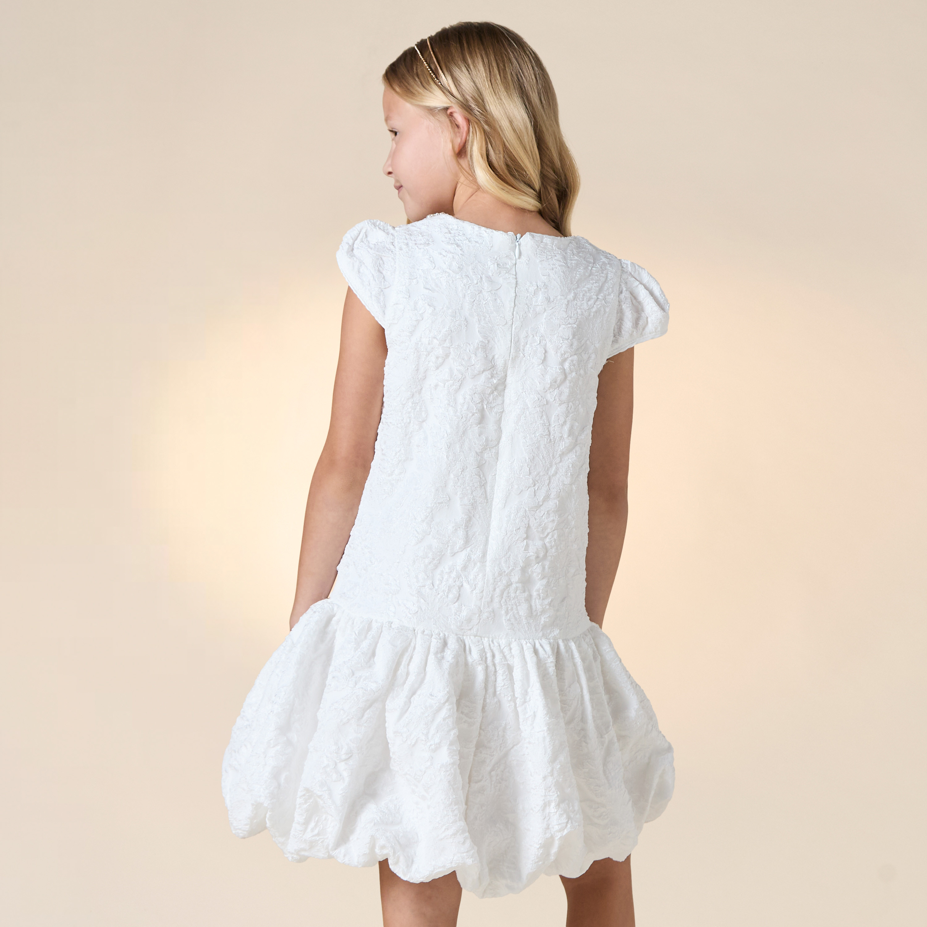 Juniors Textured Drop Waist Dress with Embellished Round Neck and Cap Sleeves-girls-clothing-dressesandjumpsuits-image-3