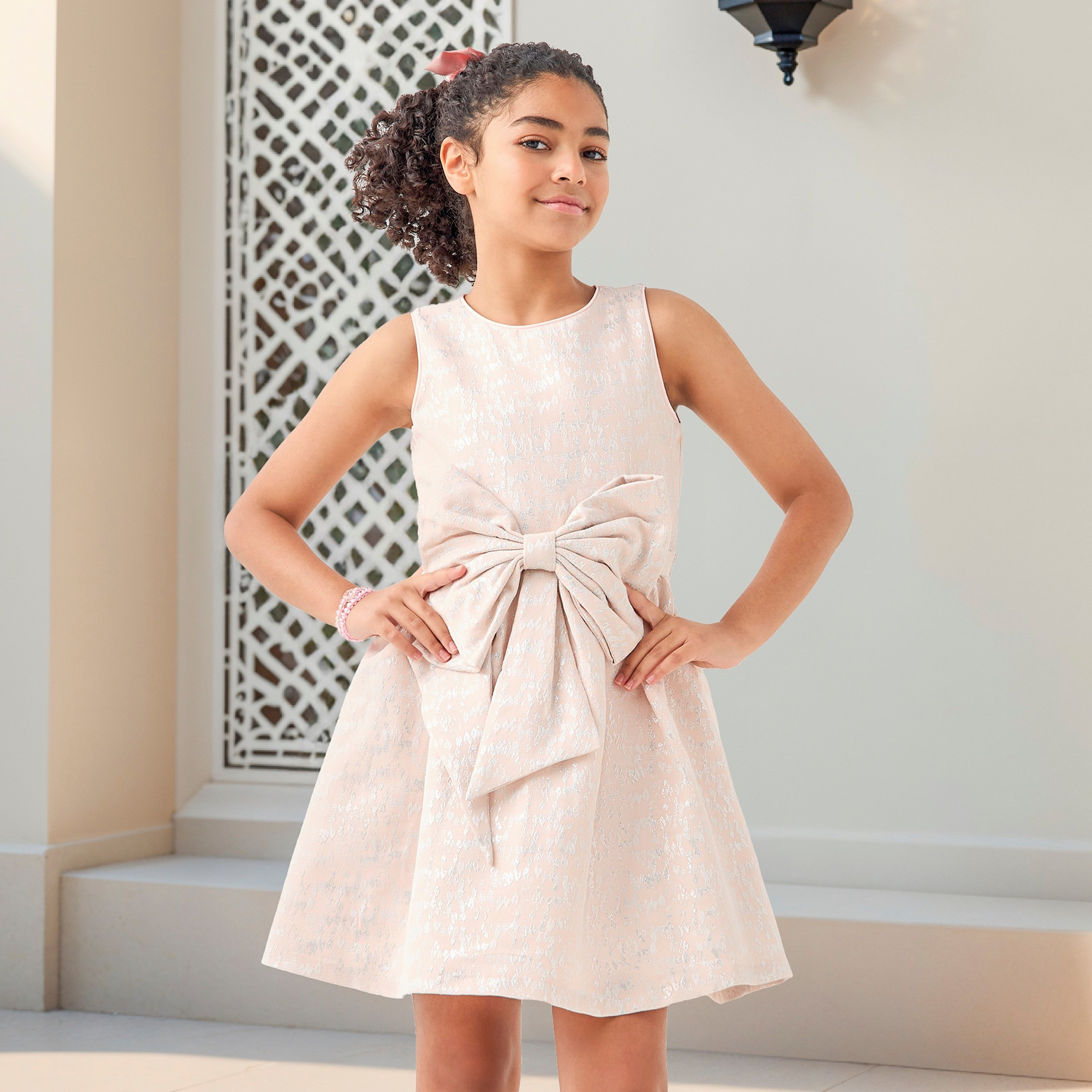 Buy Juniors Textured Sleeveless Dress with Tie-Up Belt and