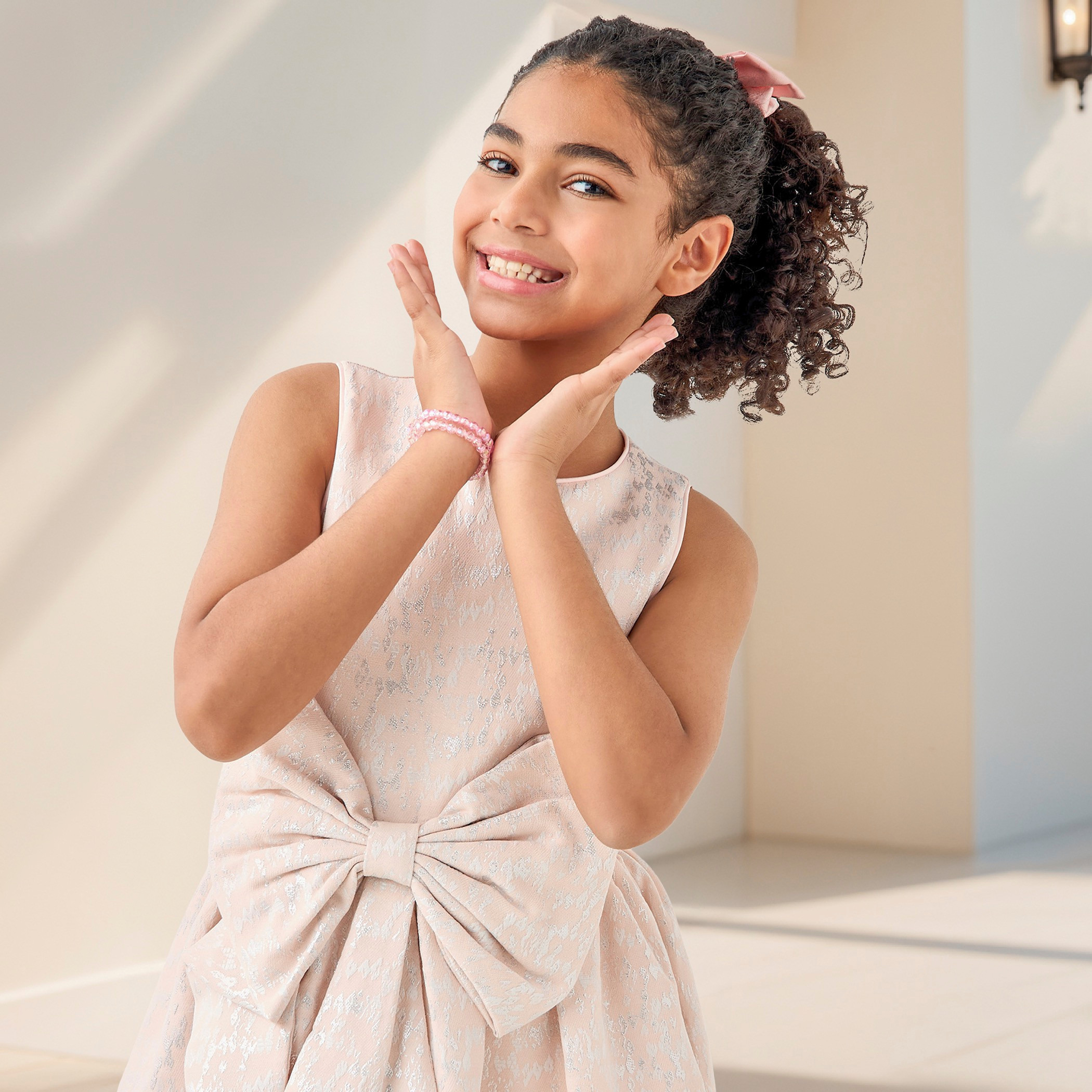 Juniors Textured Sleeveless Dress with Tie-Up Belt and Zip Closure-girls-clothing-dressesandjumpsuits-image-2