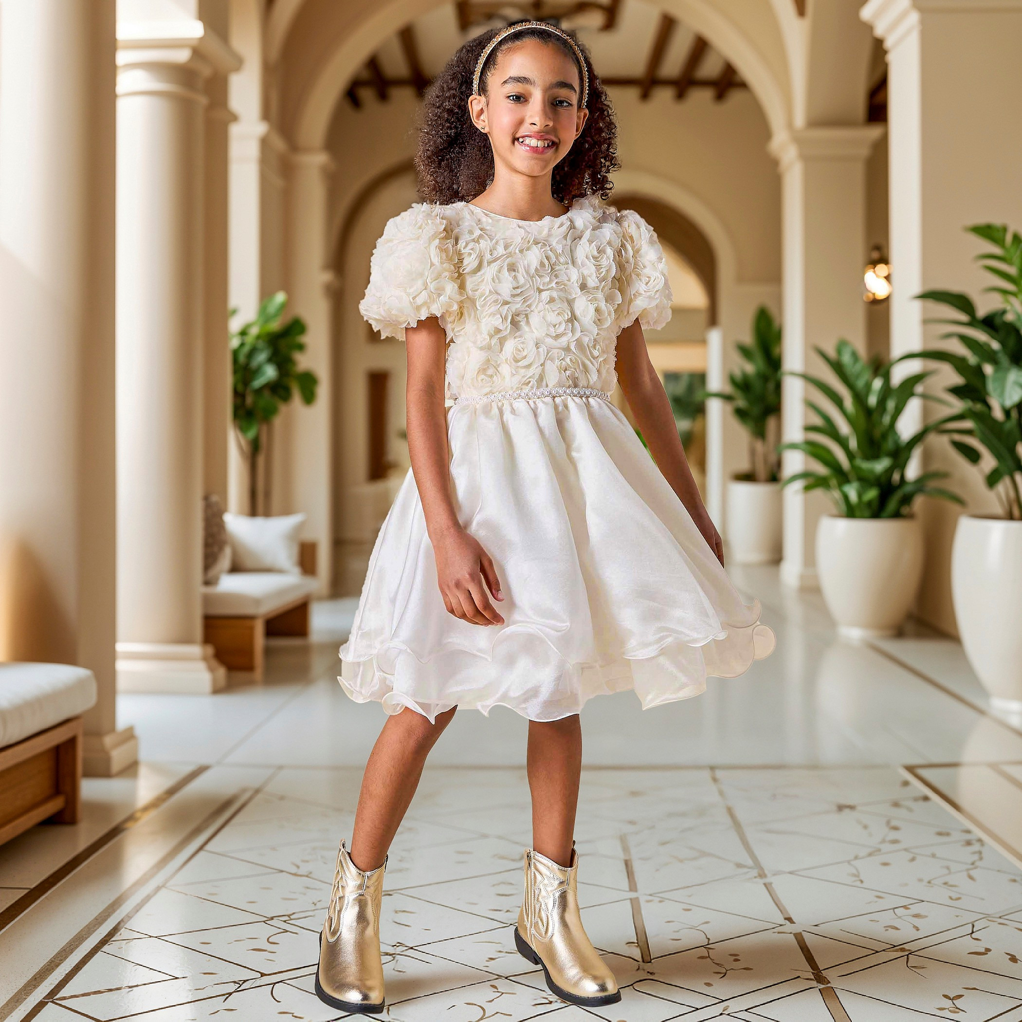 فستان بحزام لؤلؤ وزخارف أزهار من جونيورز-girls-clothing-dressesandjumpsuits-image-5