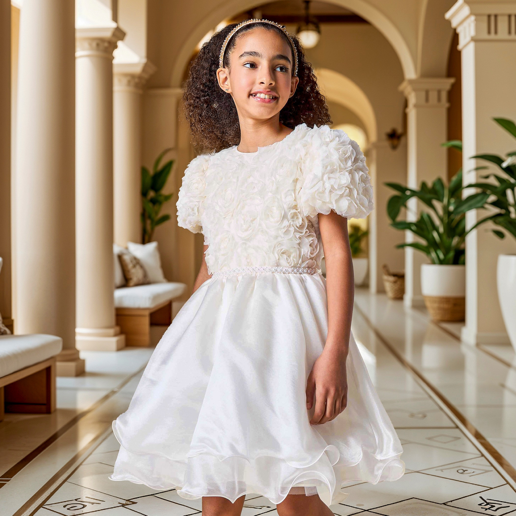 فستان بحزام لؤلؤ وزخارف أزهار من جونيورز-girls-clothing-dressesandjumpsuits-image-4