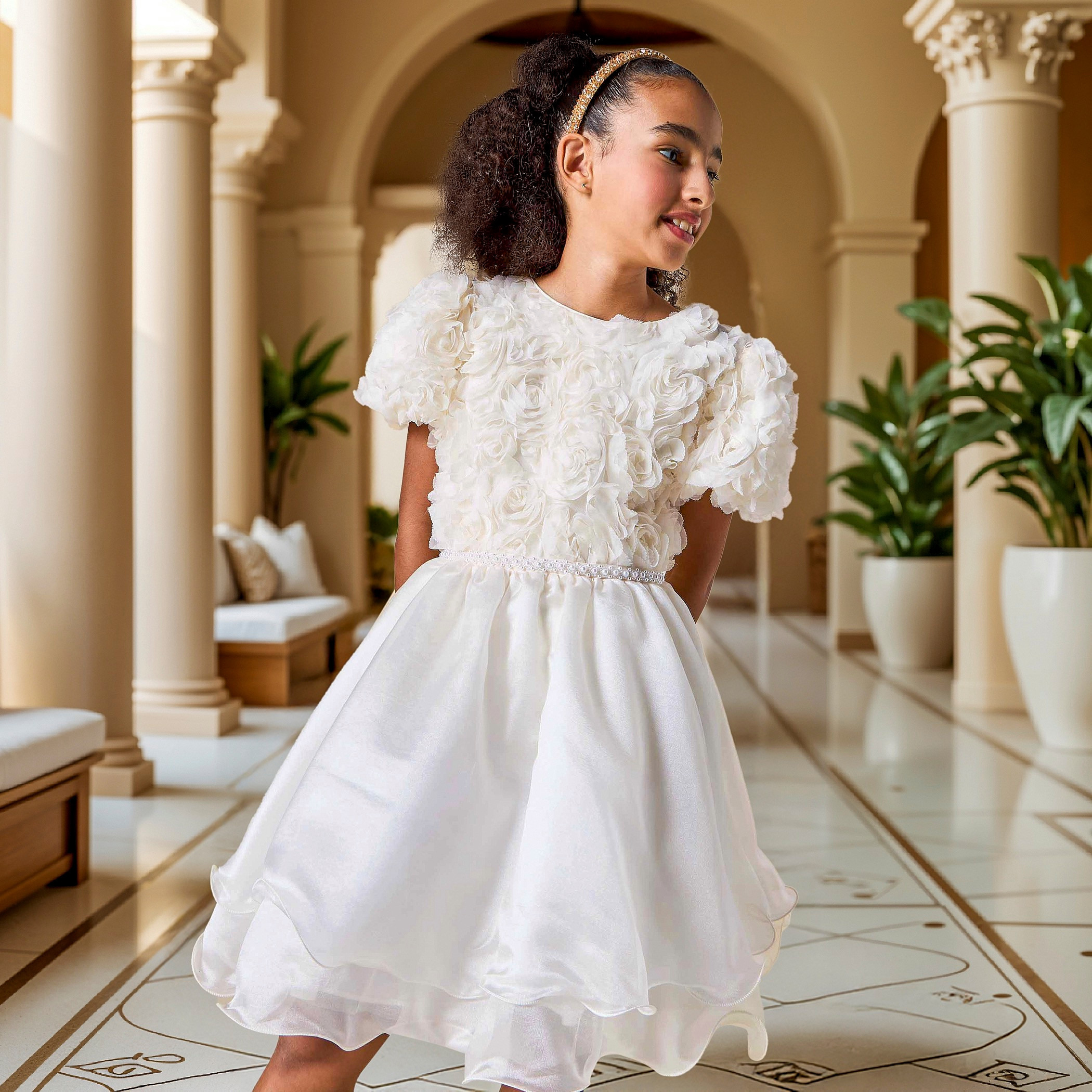 فستان بحزام لؤلؤ وزخارف أزهار من جونيورز-girls-clothing-dressesandjumpsuits-image-1