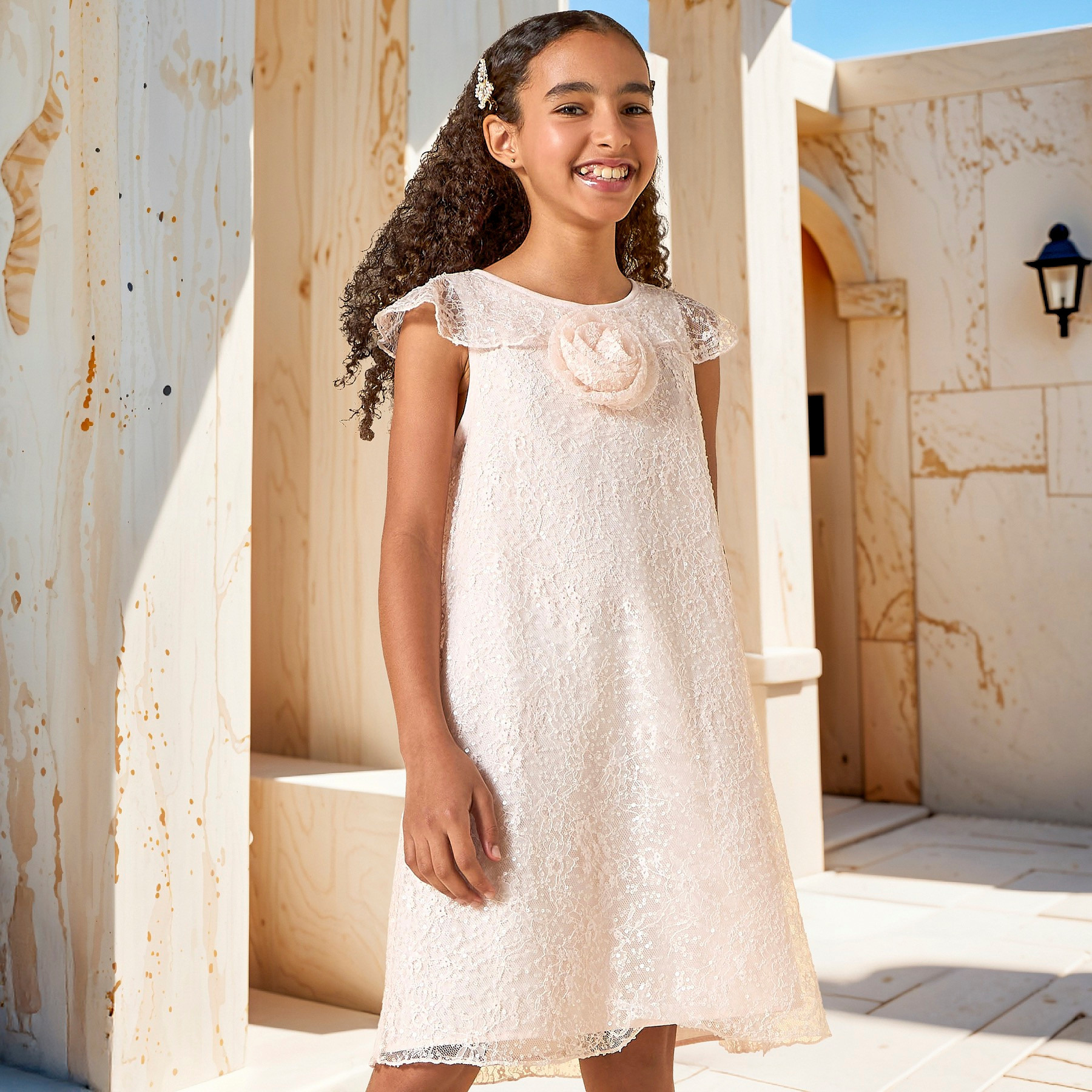 Juniors Sequin Embellished Sleeveless Dress with Round Neck and Floral Detail-girls-clothing-dressesandjumpsuits-image-1