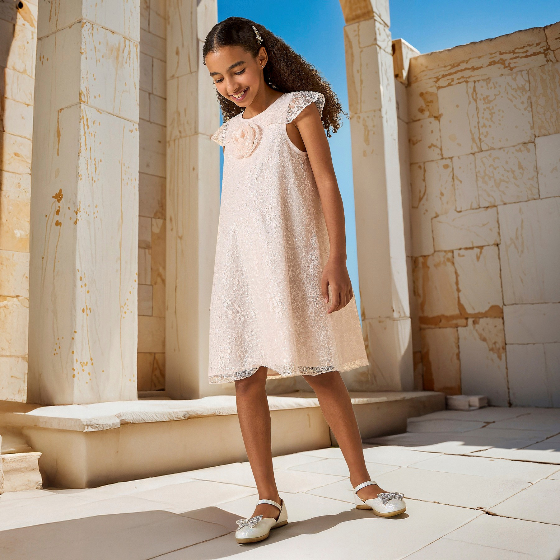Juniors Sequin Embellished Sleeveless Dress with Round Neck and Floral Detail-girls-clothing-dressesandjumpsuits-image-2