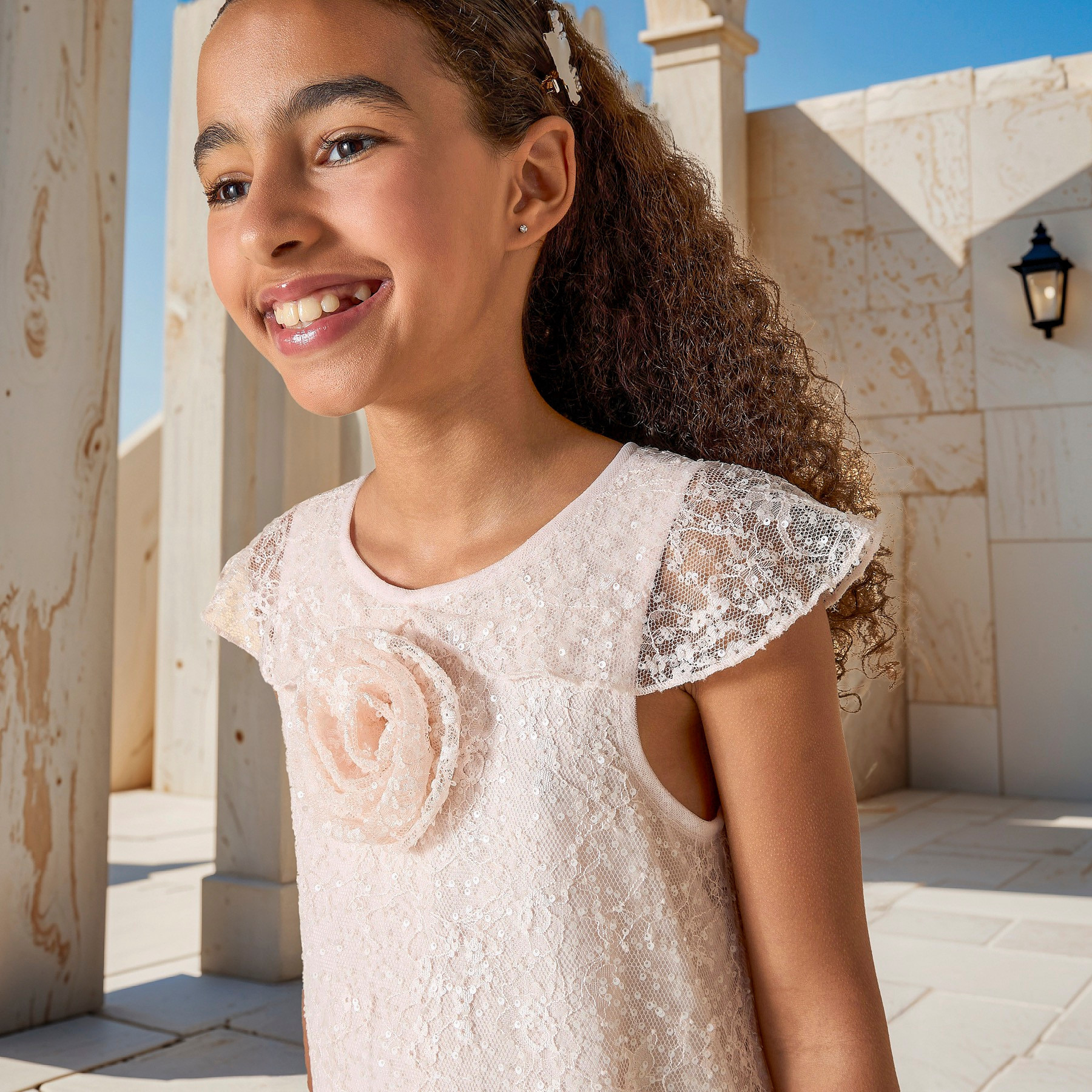 Juniors Sequin Embellished Sleeveless Dress with Round Neck and Floral Detail-girls-clothing-dressesandjumpsuits-image-4