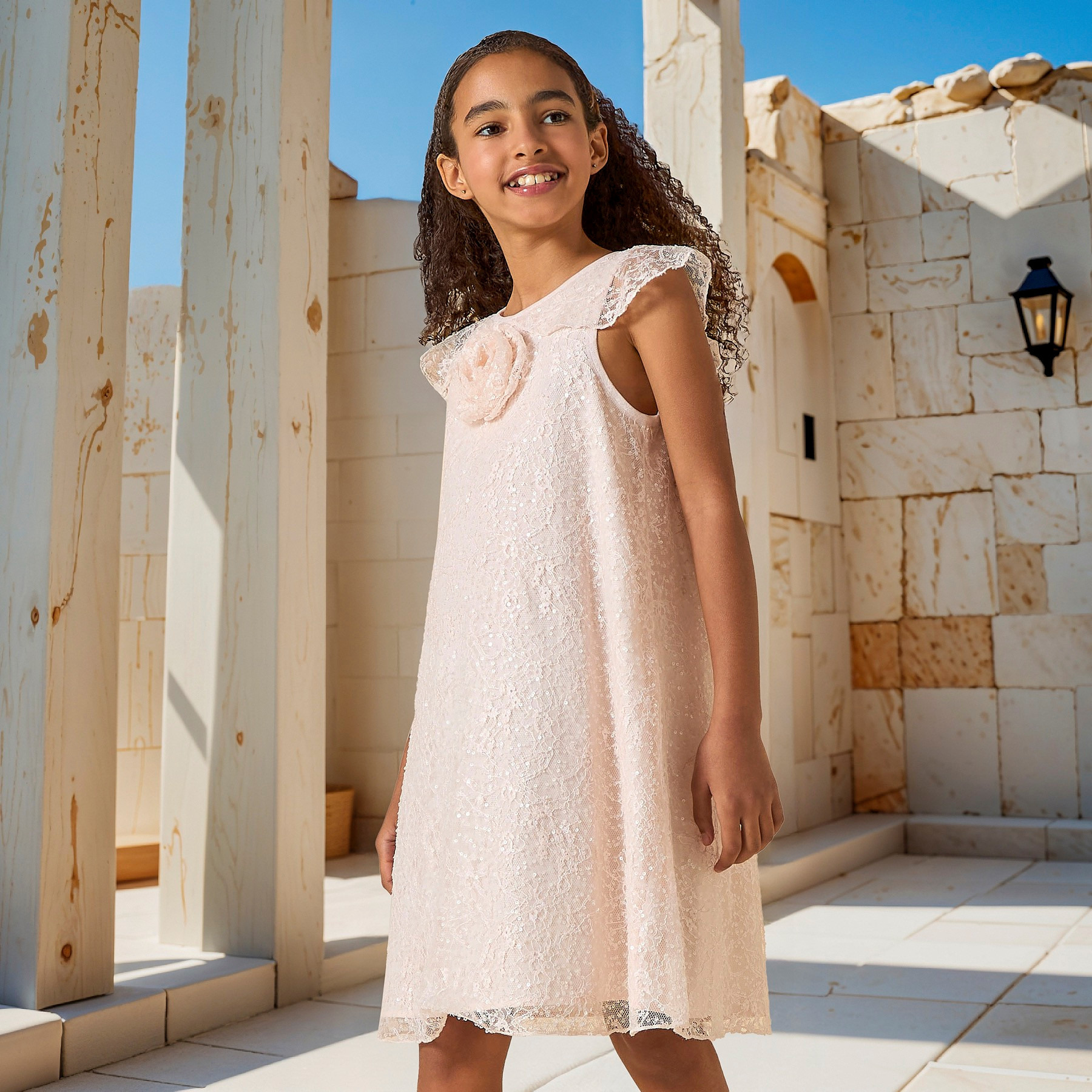 Juniors Sequin Embellished Sleeveless Dress with Round Neck and Floral Detail-girls-clothing-dressesandjumpsuits-image-6