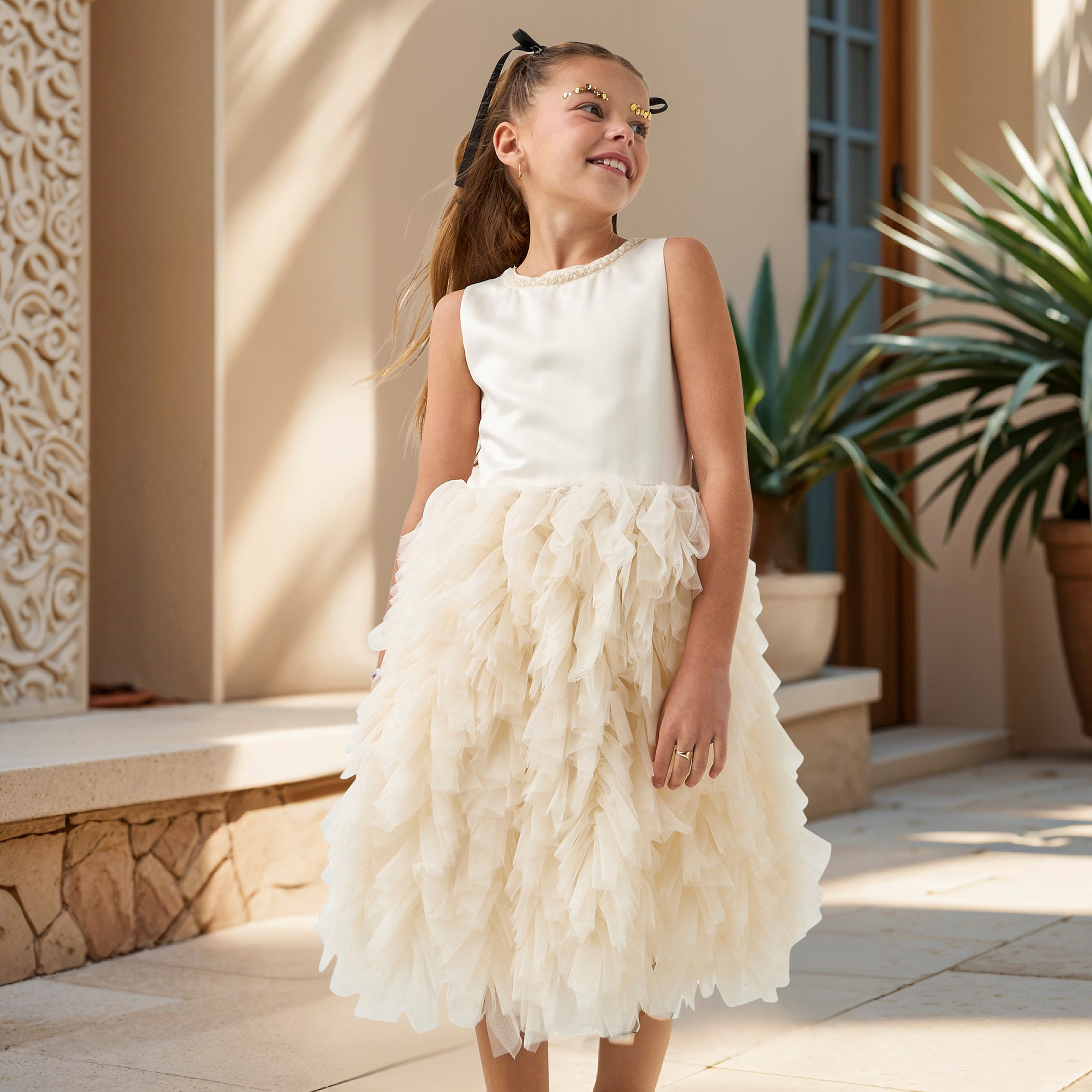 Juniors Textured Sleeveless A-line Dress with Round Neck and Zip Closure-girls-clothing-dressesandjumpsuits-image-1