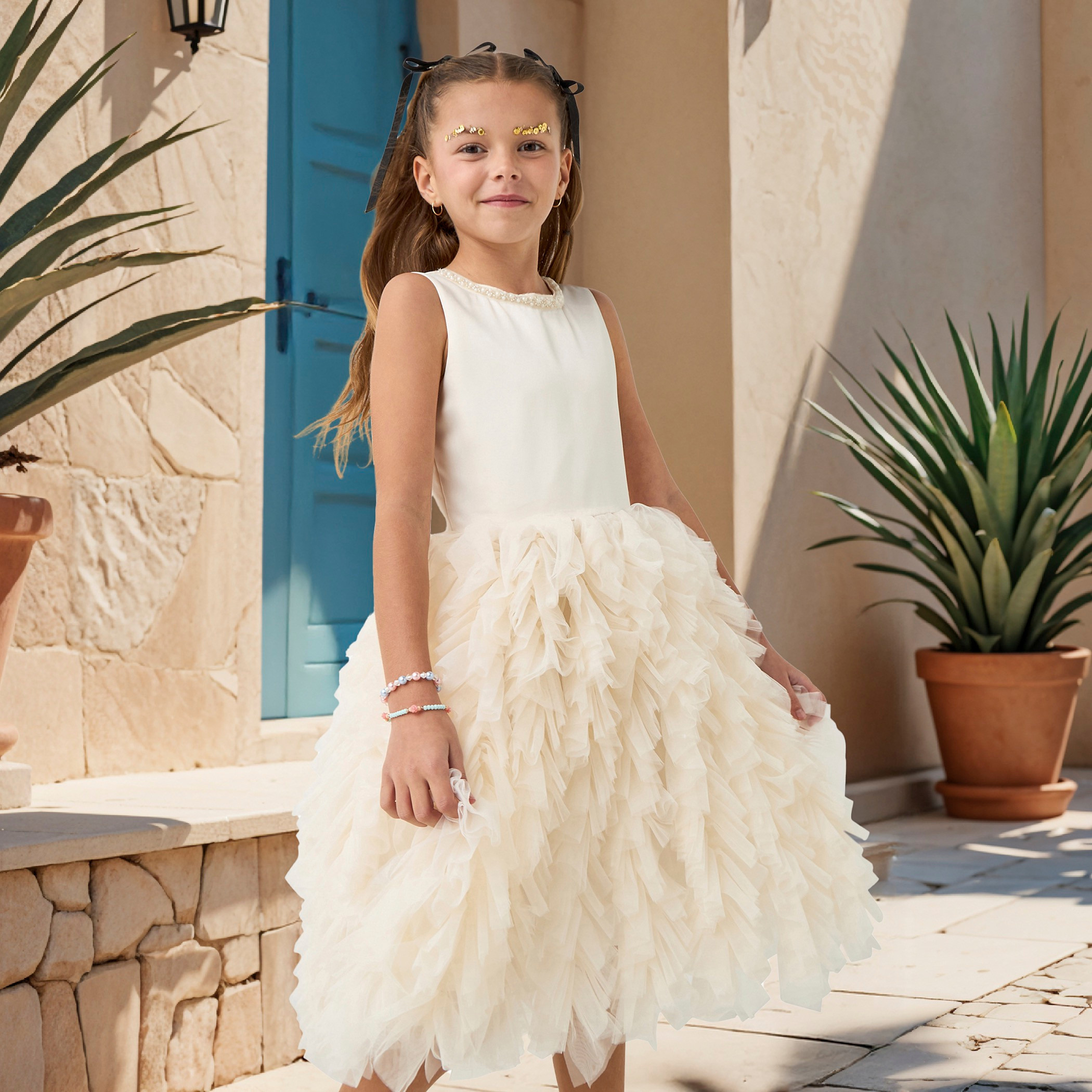 Juniors Textured Sleeveless A-line Dress with Round Neck and Zip Closure-girls-clothing-dressesandjumpsuits-image-6