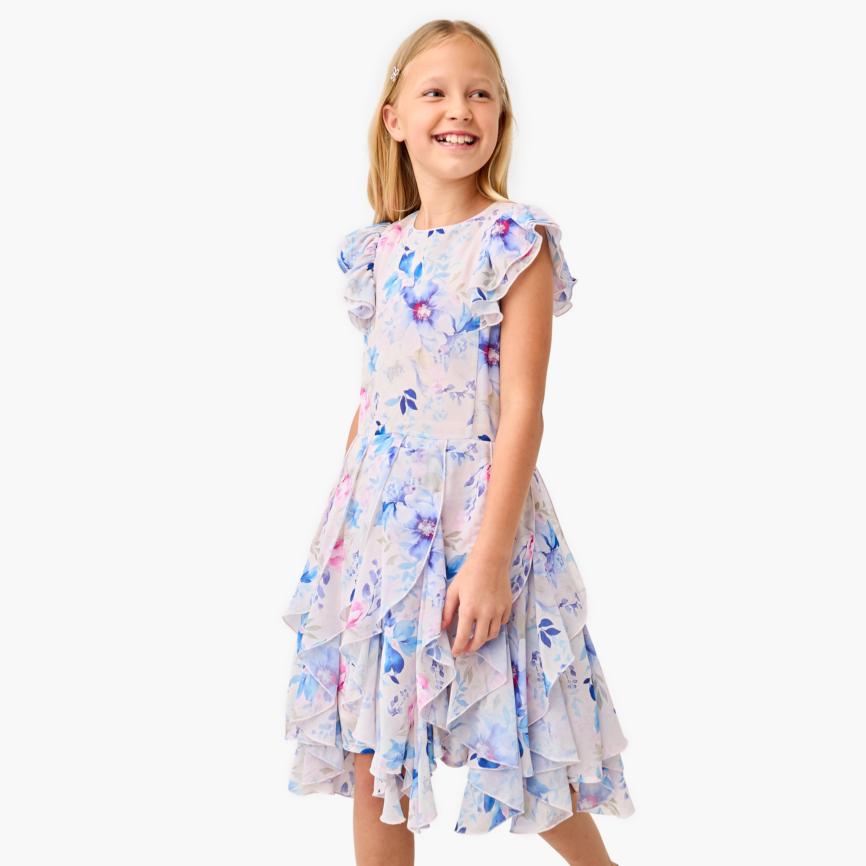 Juniors All-Over Floral Print A-Line Dress with Ruffle Detail-girls-clothing-dressesandjumpsuits-image-1