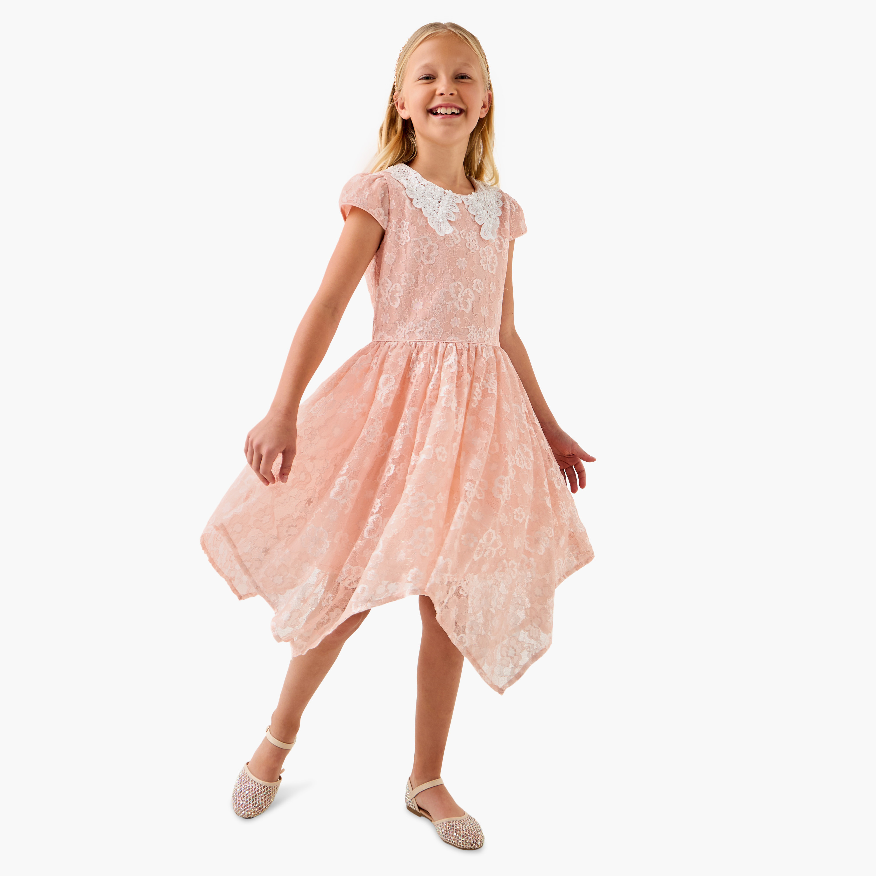 Juniors Lace Detail Asymmetric Dress with Cap Sleeves-girls-clothing-dressesandjumpsuits-image-1
