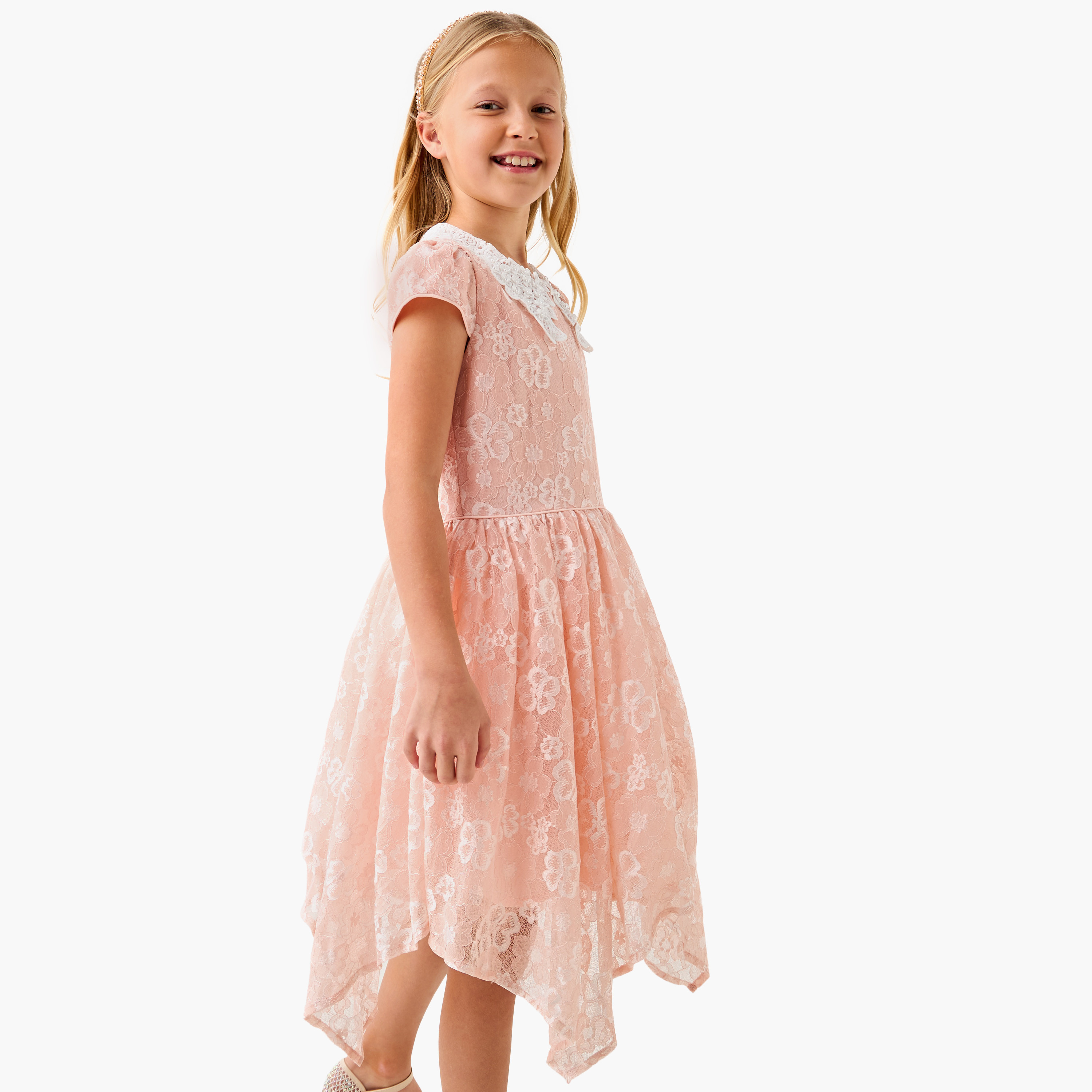 Juniors Lace Detail Asymmetric Dress with Cap Sleeves-girls-clothing-dressesandjumpsuits-image-2