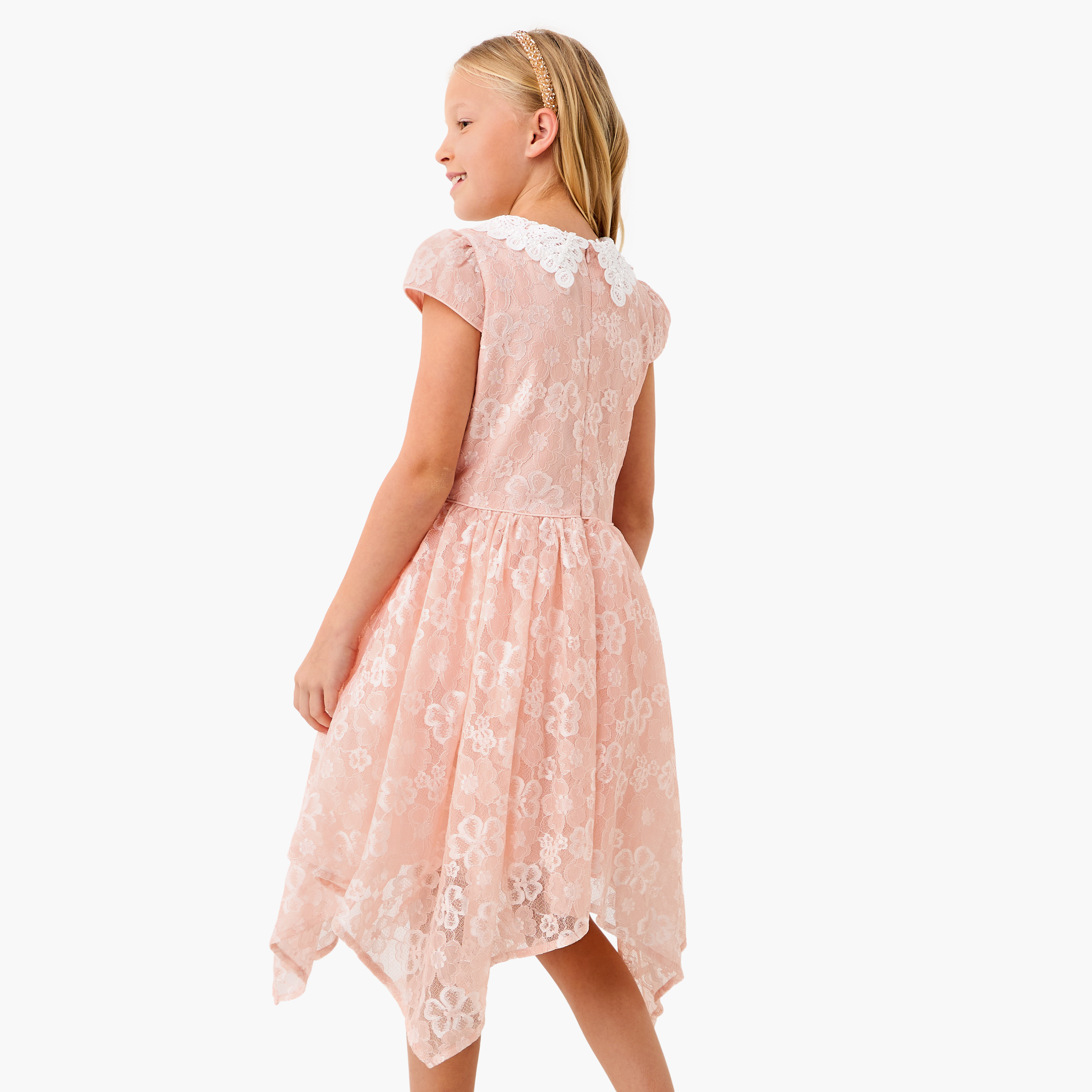 Juniors Lace Detail Asymmetric Dress with Cap Sleeves-girls-clothing-dressesandjumpsuits-image-3