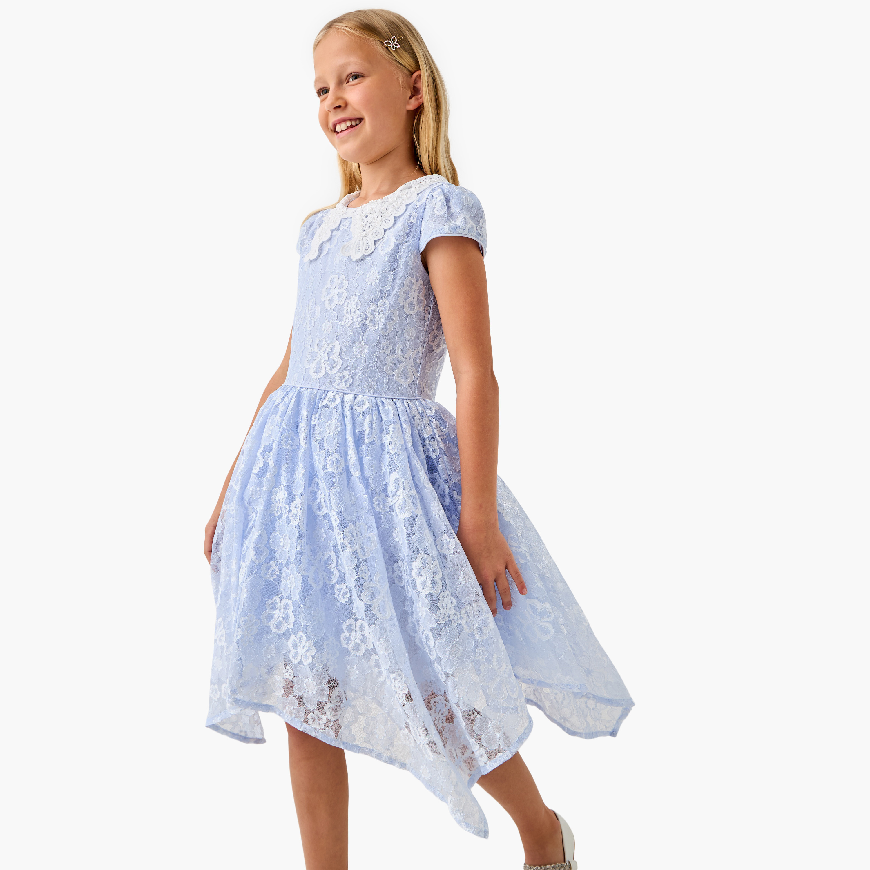 Juniors Lace Detail Asymmetric Dress with Cap Sleeves-girls-clothing-dressesandjumpsuits-image-1