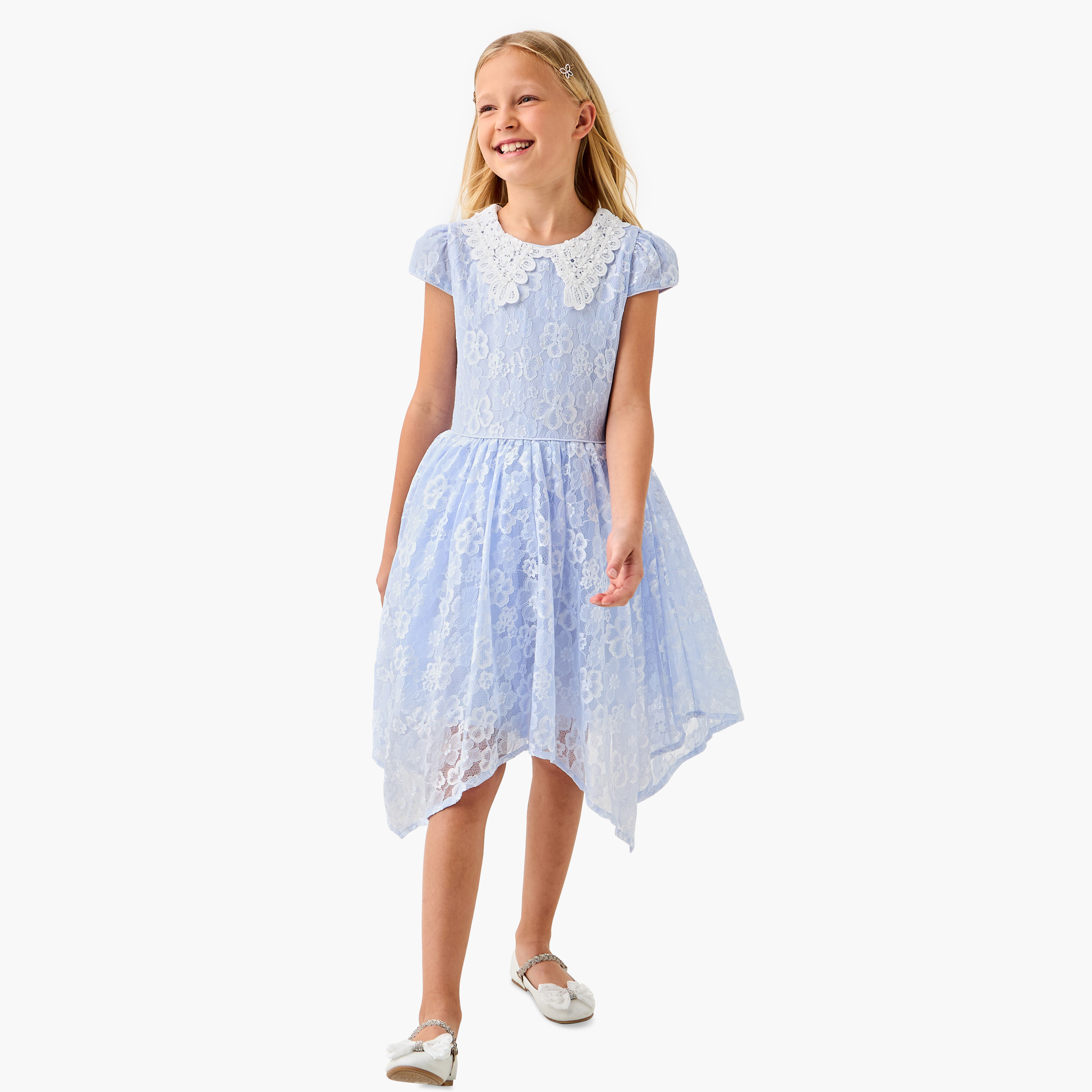 Juniors Lace Detail Asymmetric Dress with Cap Sleeves-girls-clothing-dressesandjumpsuits-image-2
