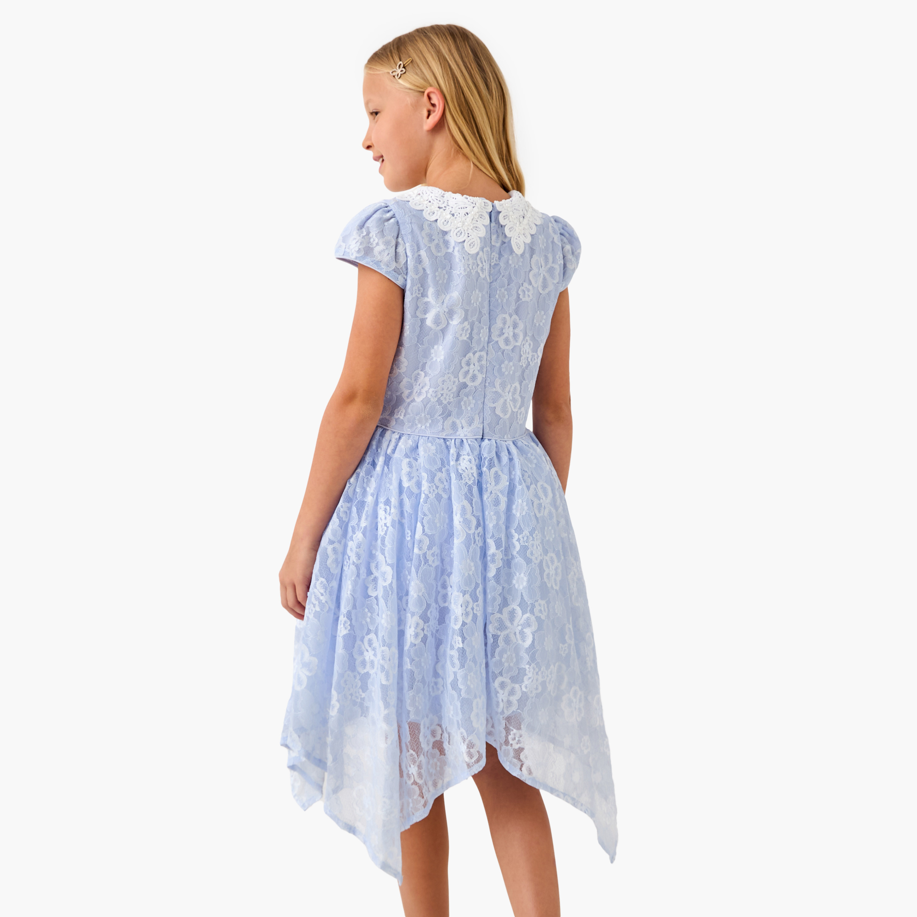 Juniors Lace Detail Asymmetric Dress with Cap Sleeves-girls-clothing-dressesandjumpsuits-image-3