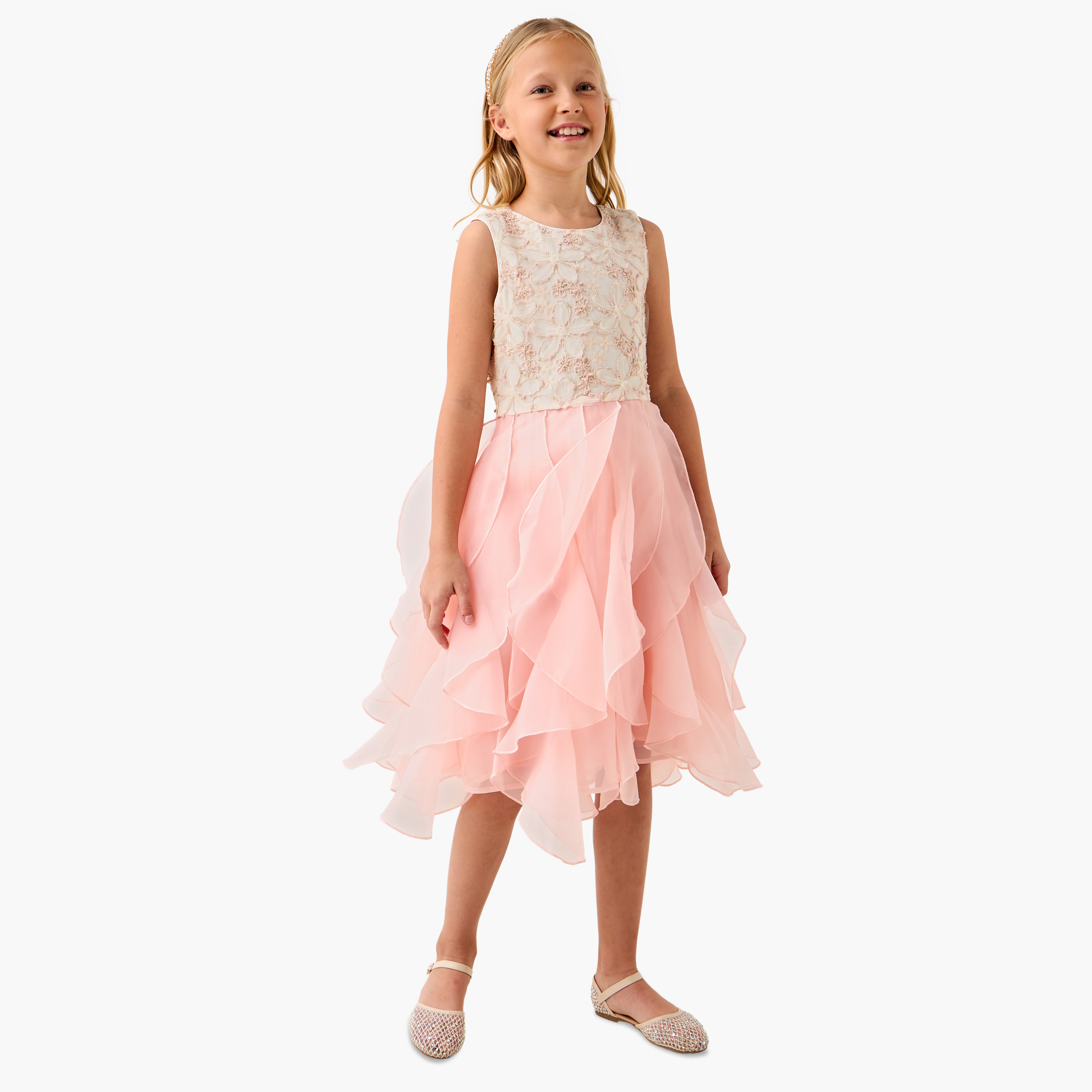 فستان بدون أكمام مزين بتفاصيل كشكش من جونيورز-girls-clothing-dressesandjumpsuits-image-2