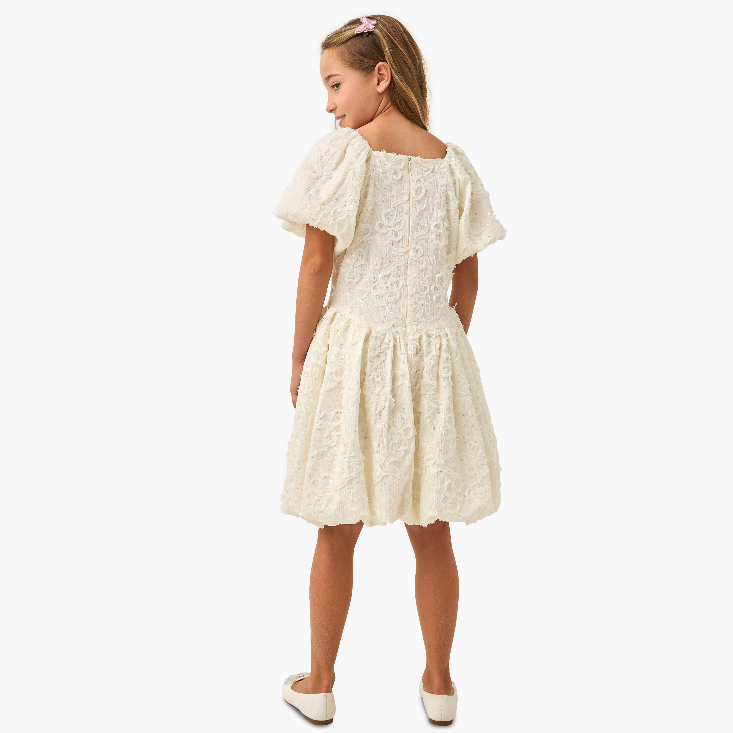 Juniors Embellished Balloon Dress with Square Neck-girls-clothing-dressesandjumpsuits-image-3