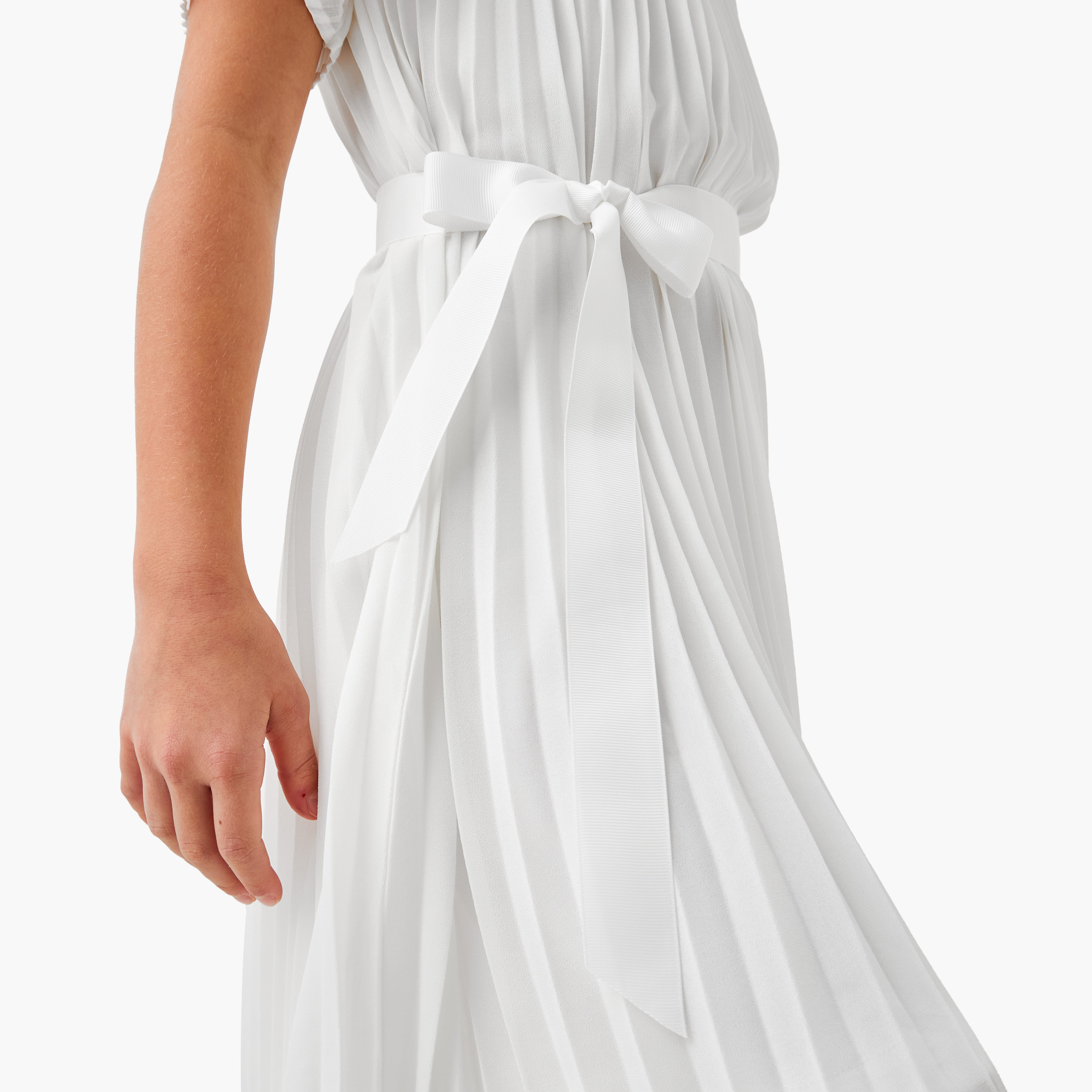 Juniors Pleated A-Line Dress with Tie-Up Belt and Short Sleeves-girls-clothing-dressesandjumpsuits-image-4