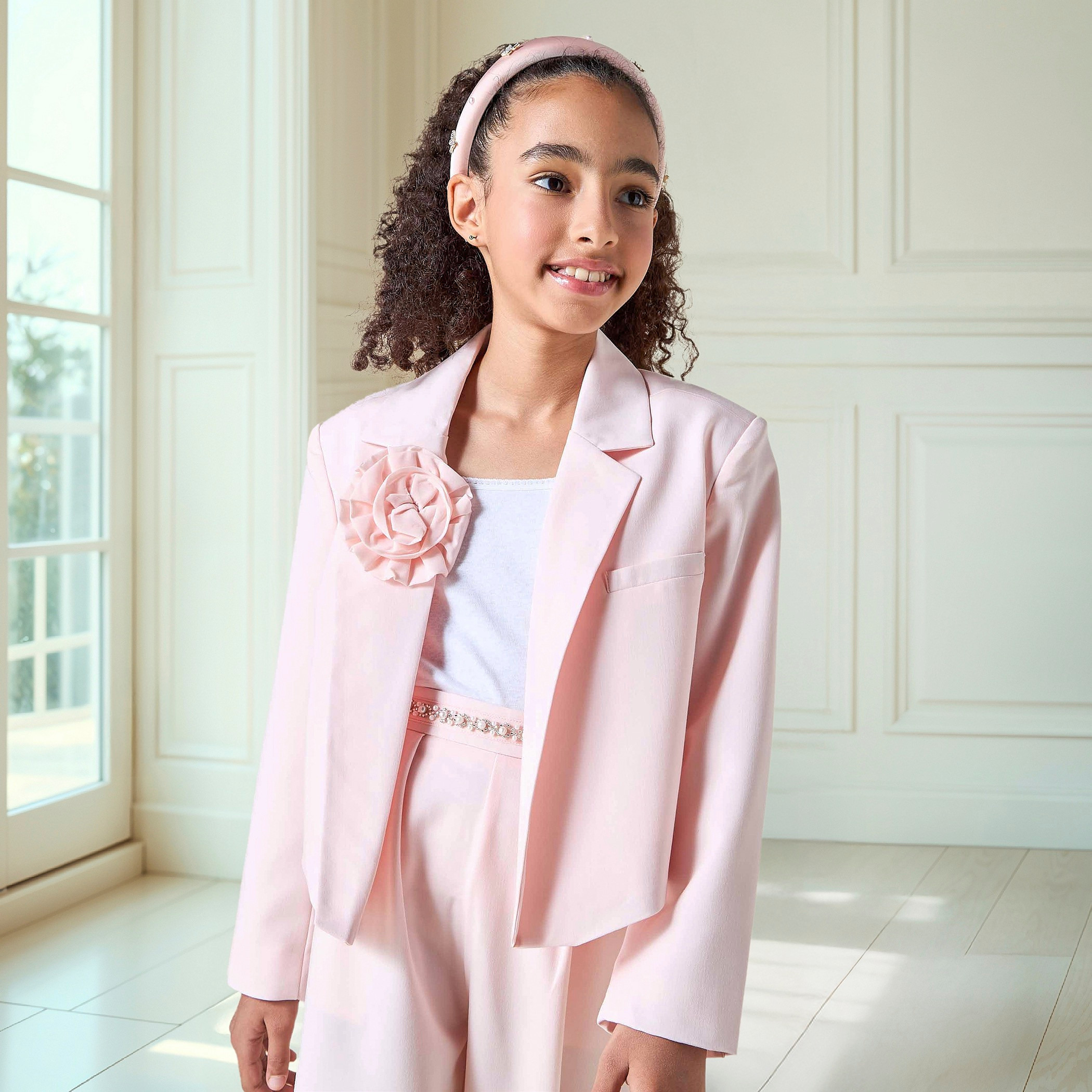 Juniors Flower Applique Blazer with Long Sleeves-girls-clothing-jacketsandcoats-image-1
