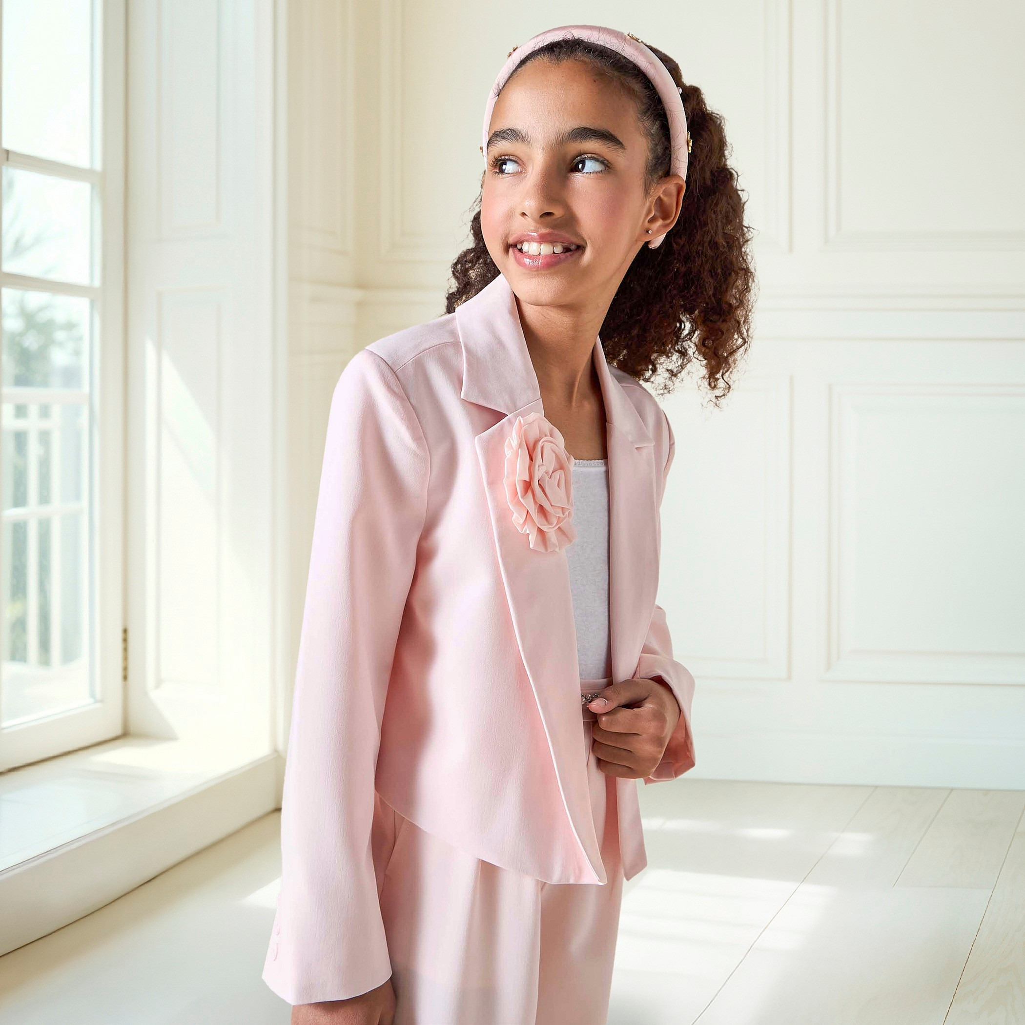 Juniors Flower Applique Blazer with Long Sleeves-girls-clothing-jacketsandcoats-image-3