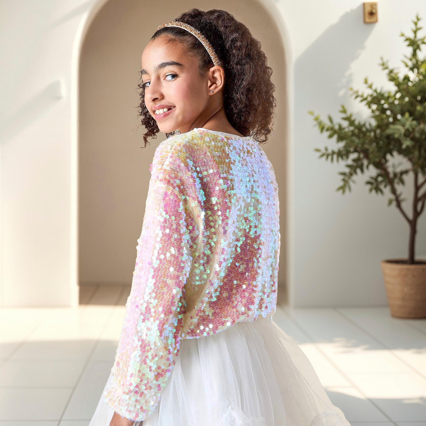 Juniors Sequin Embellished Jacket with Long Sleeves and Zip Closure-girls-clothing-winterwear-jacketsandcoats-image-3