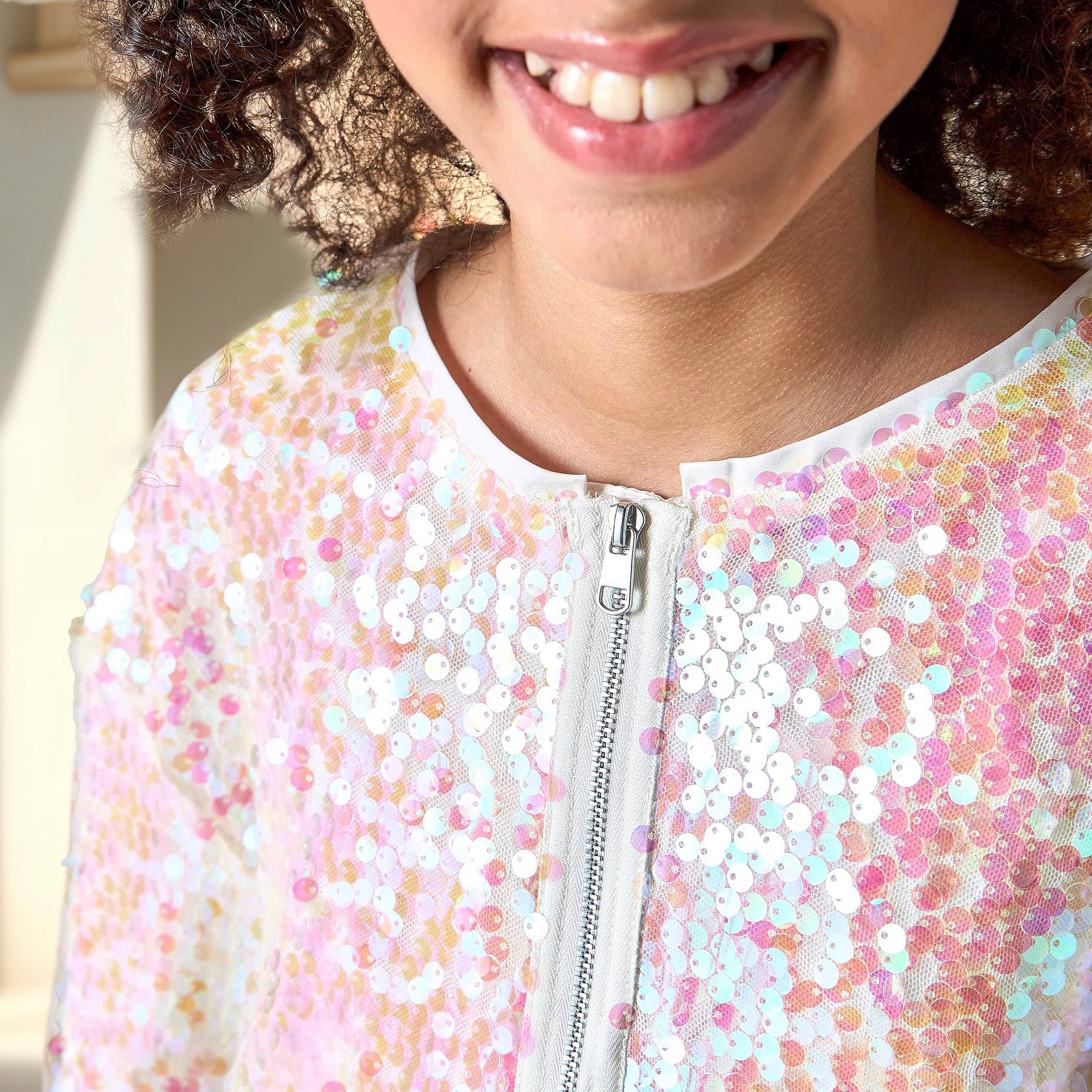 Juniors Sequin Embellished Jacket with Long Sleeves and Zip Closure-girls-clothing-winterwear-jacketsandcoats-image-4