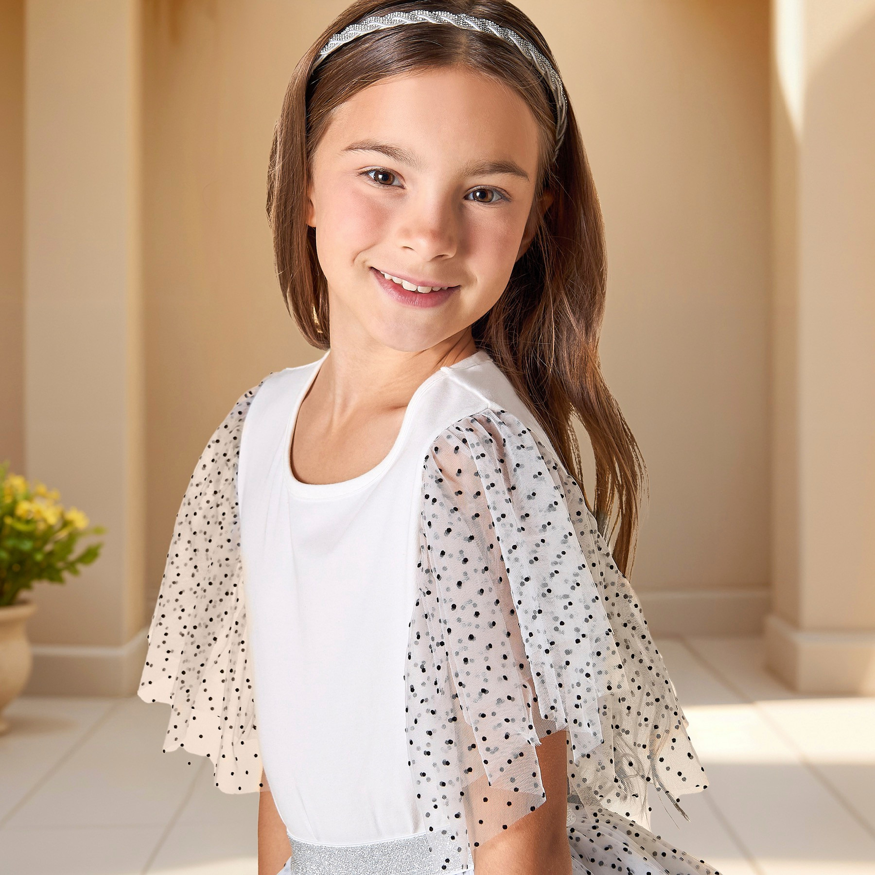 Juniors Polka Dot Print Ruffle Sleeves Top and Tiered Skirt Set-girls-clothing-setsandcoords-image-6