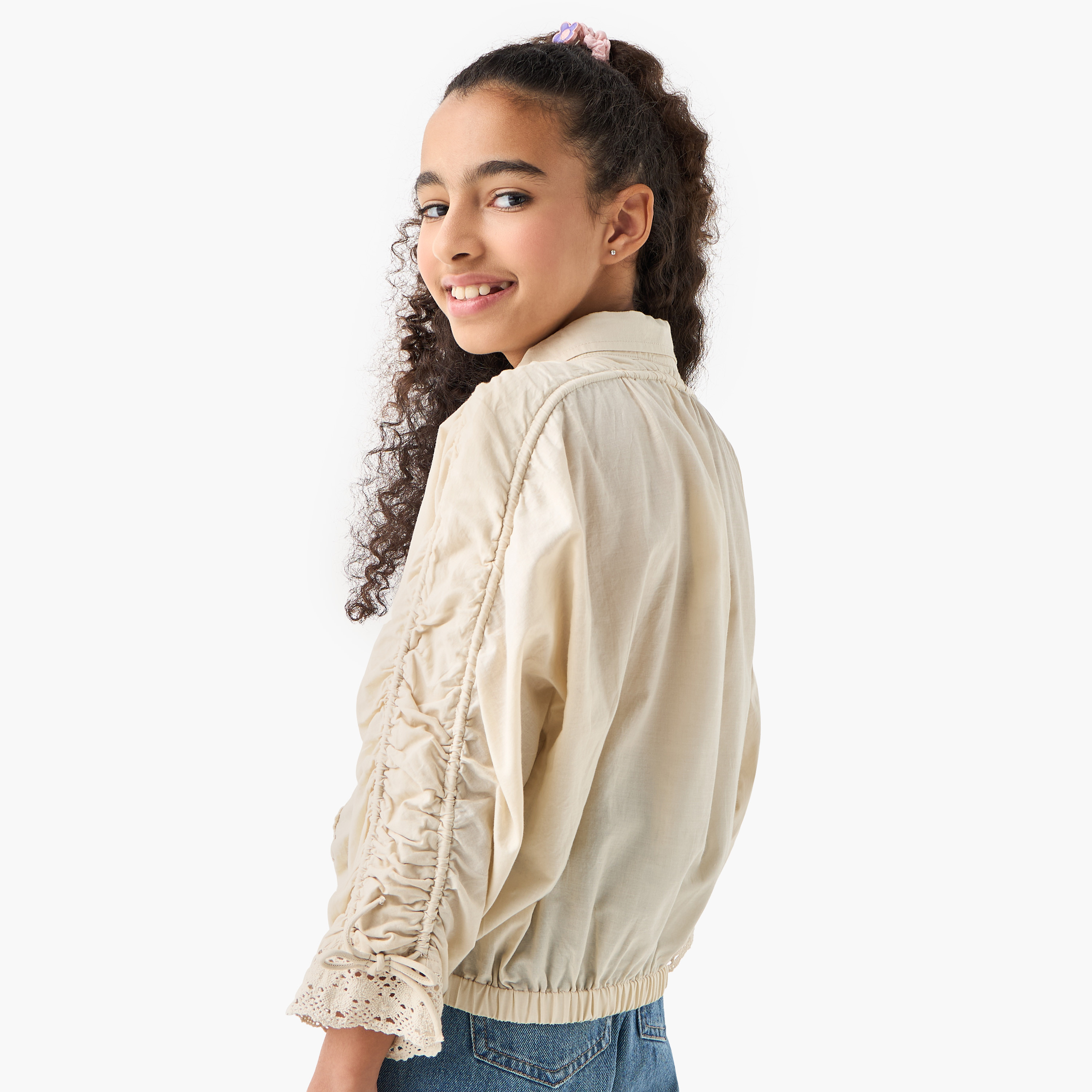 Eligo Crochet Detail Collared Shirt with Long Sleeves-girls-clothing-blousesandshirts-image-3