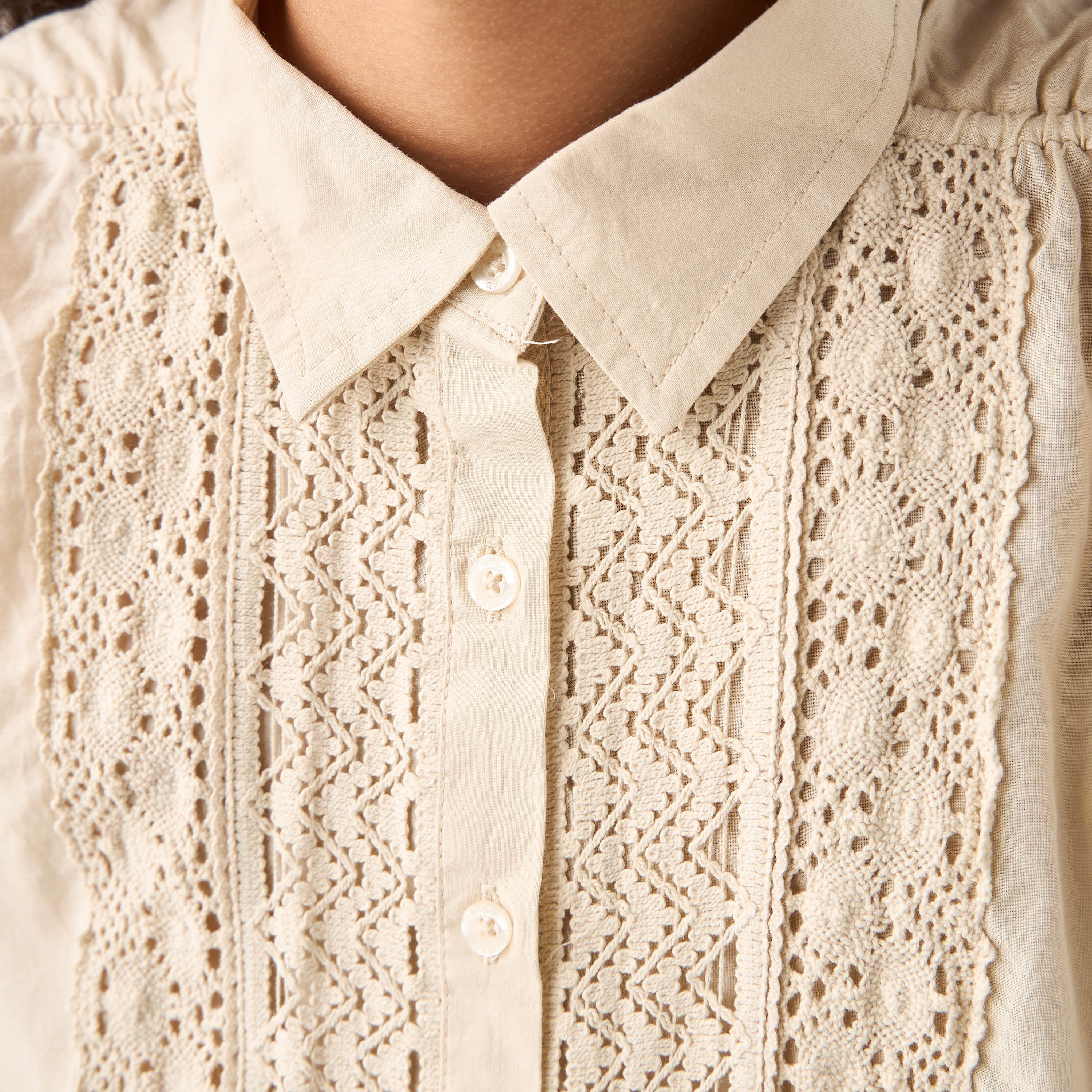 Eligo Crochet Detail Collared Shirt with Long Sleeves-girls-clothing-blousesandshirts-image-4