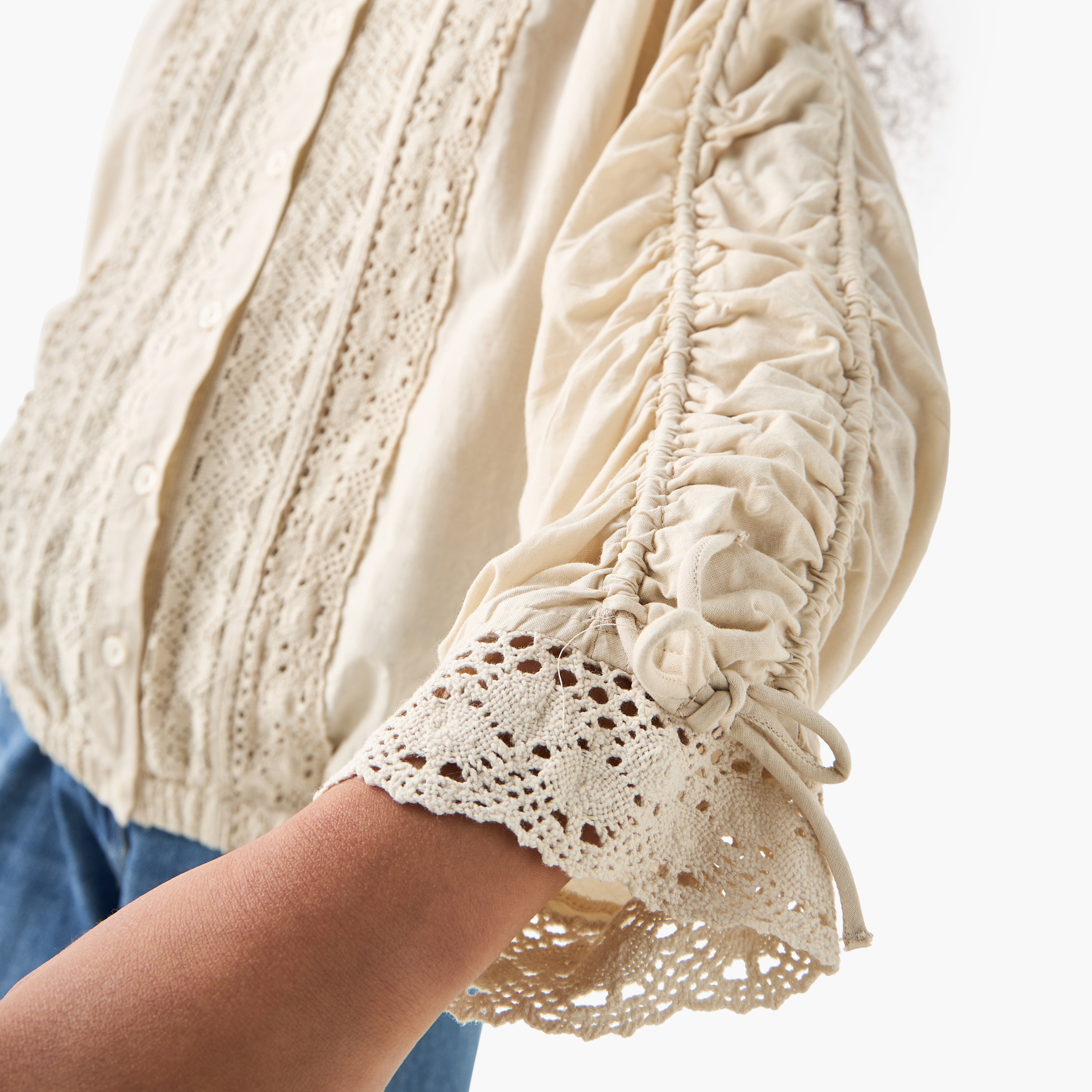 Eligo Crochet Detail Collared Shirt with Long Sleeves-girls-clothing-blousesandshirts-image-5