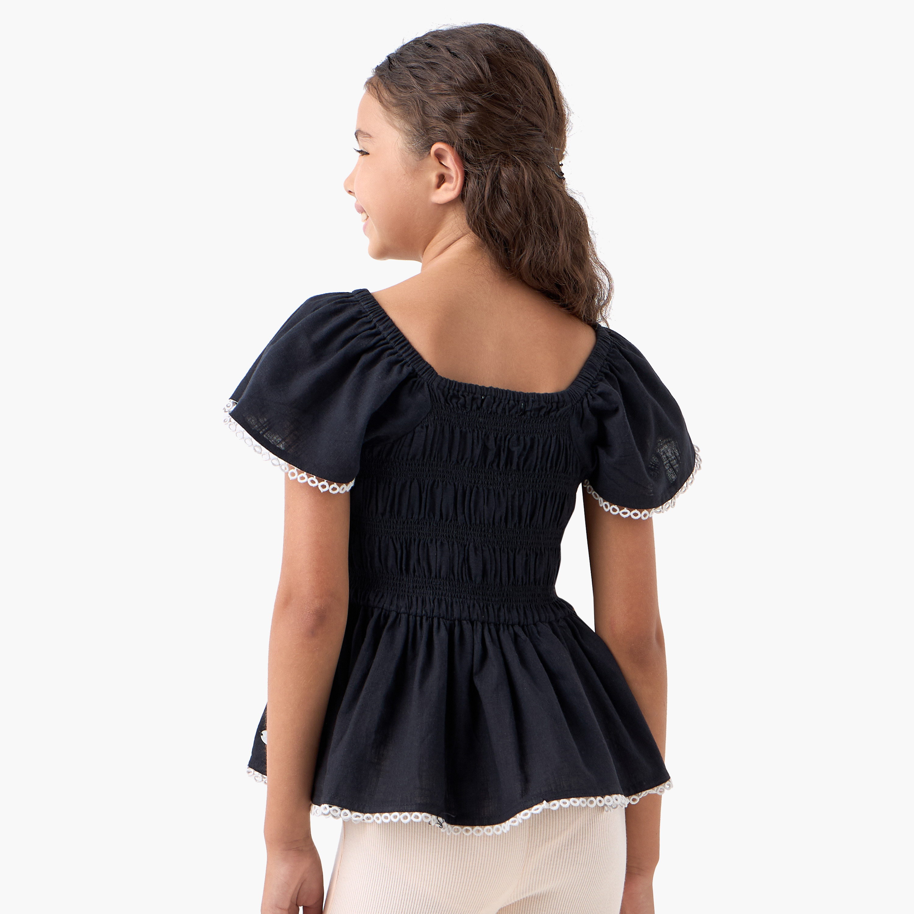 بلوزة مطرزة بياقة مربعة وأكمام قصيرة من إليجو-girls-clothing-blousesandshirts-image-3