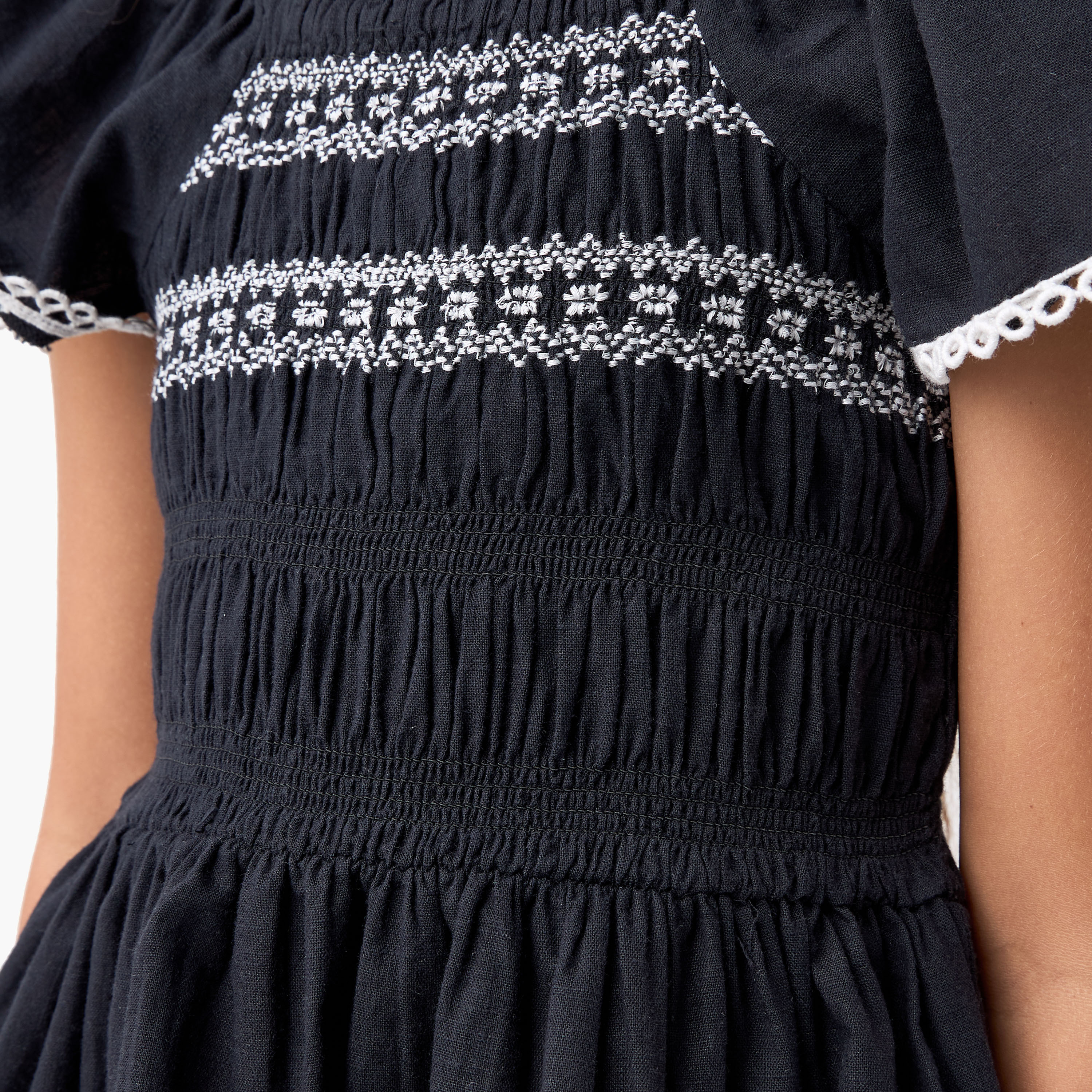 بلوزة مطرزة بياقة مربعة وأكمام قصيرة من إليجو-girls-clothing-blousesandshirts-image-1