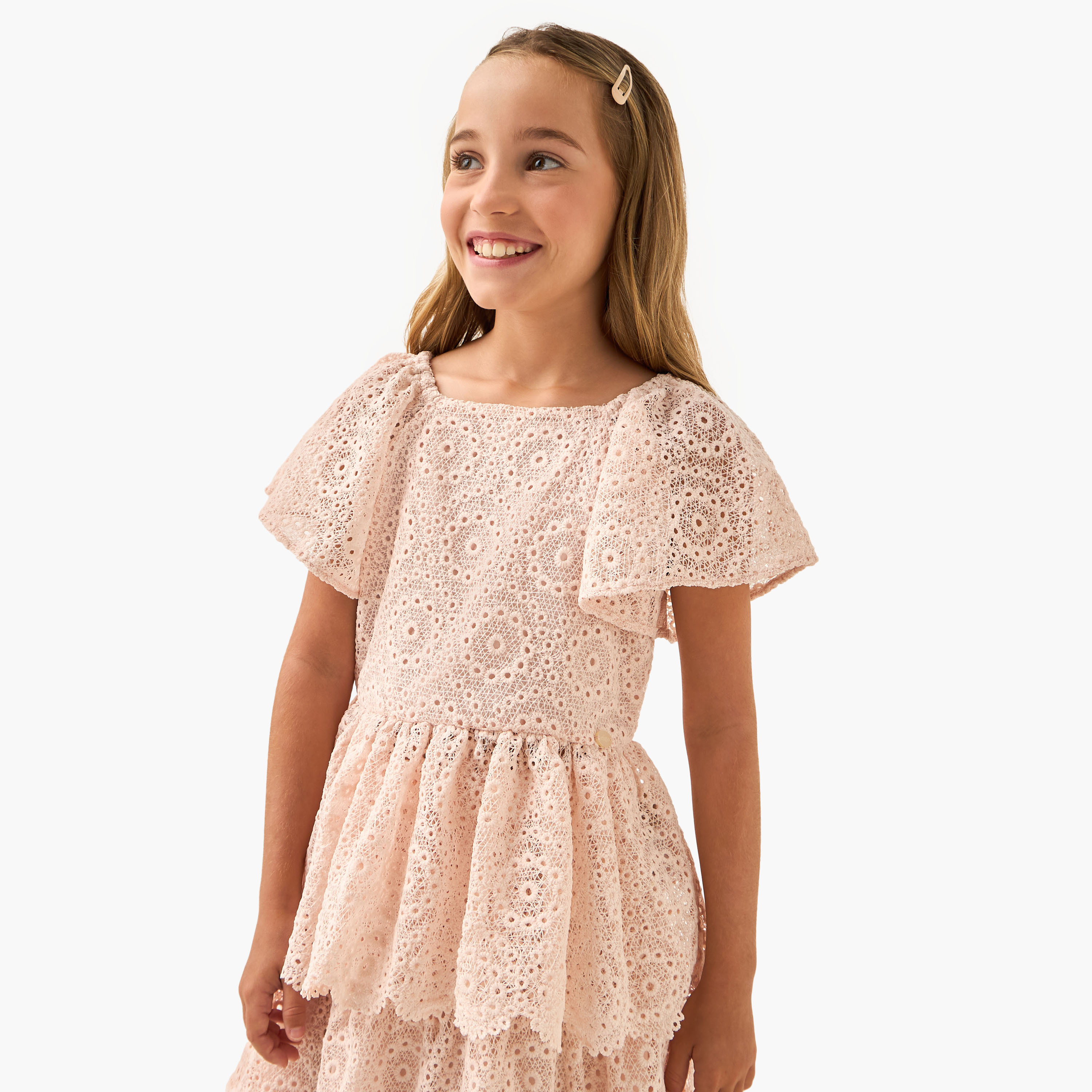 Eligo Textured Peplum Top with Flutter Sleeves-girls-clothing-blousesandshirts-image-1