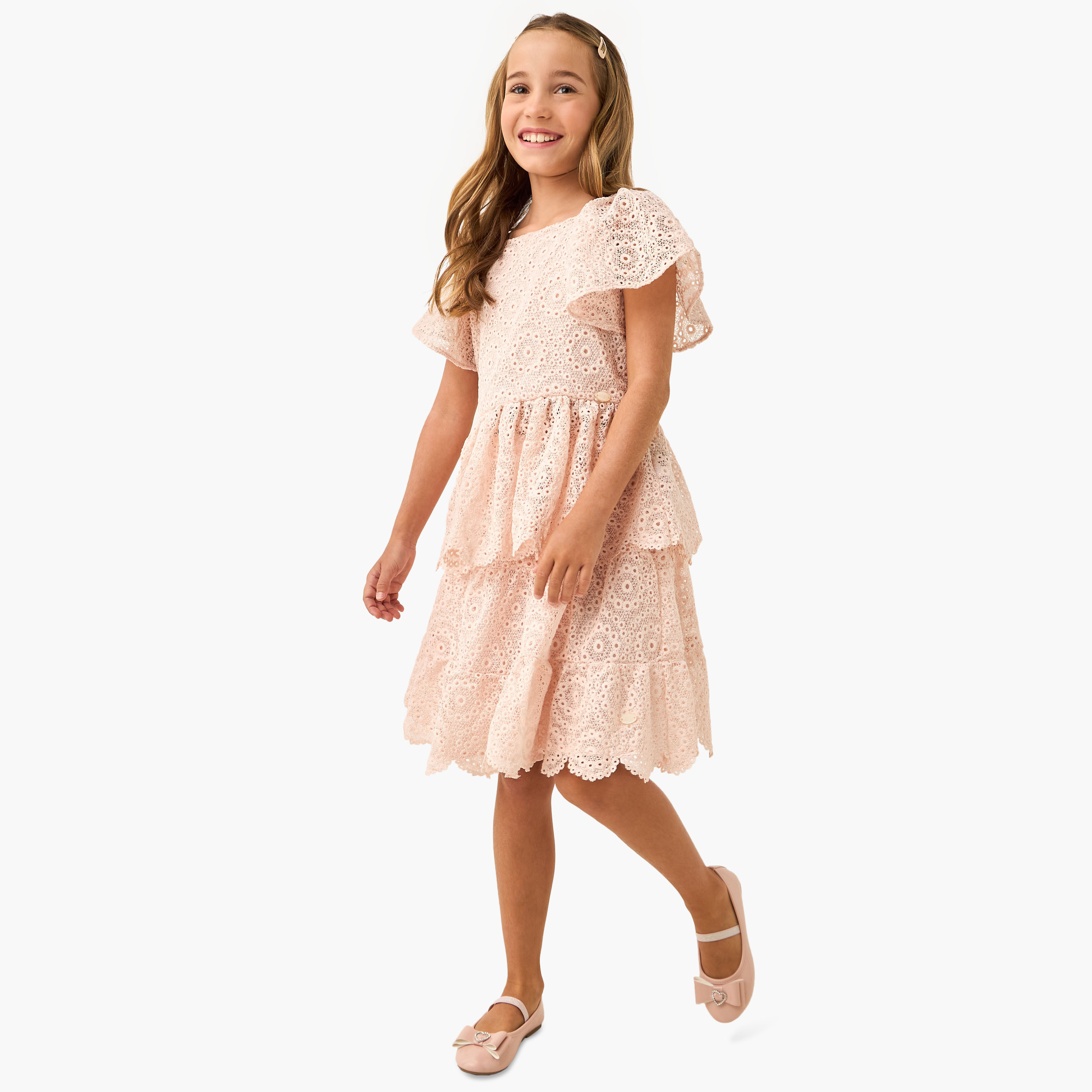 Eligo Textured Peplum Top with Flutter Sleeves-girls-clothing-blousesandshirts-image-2