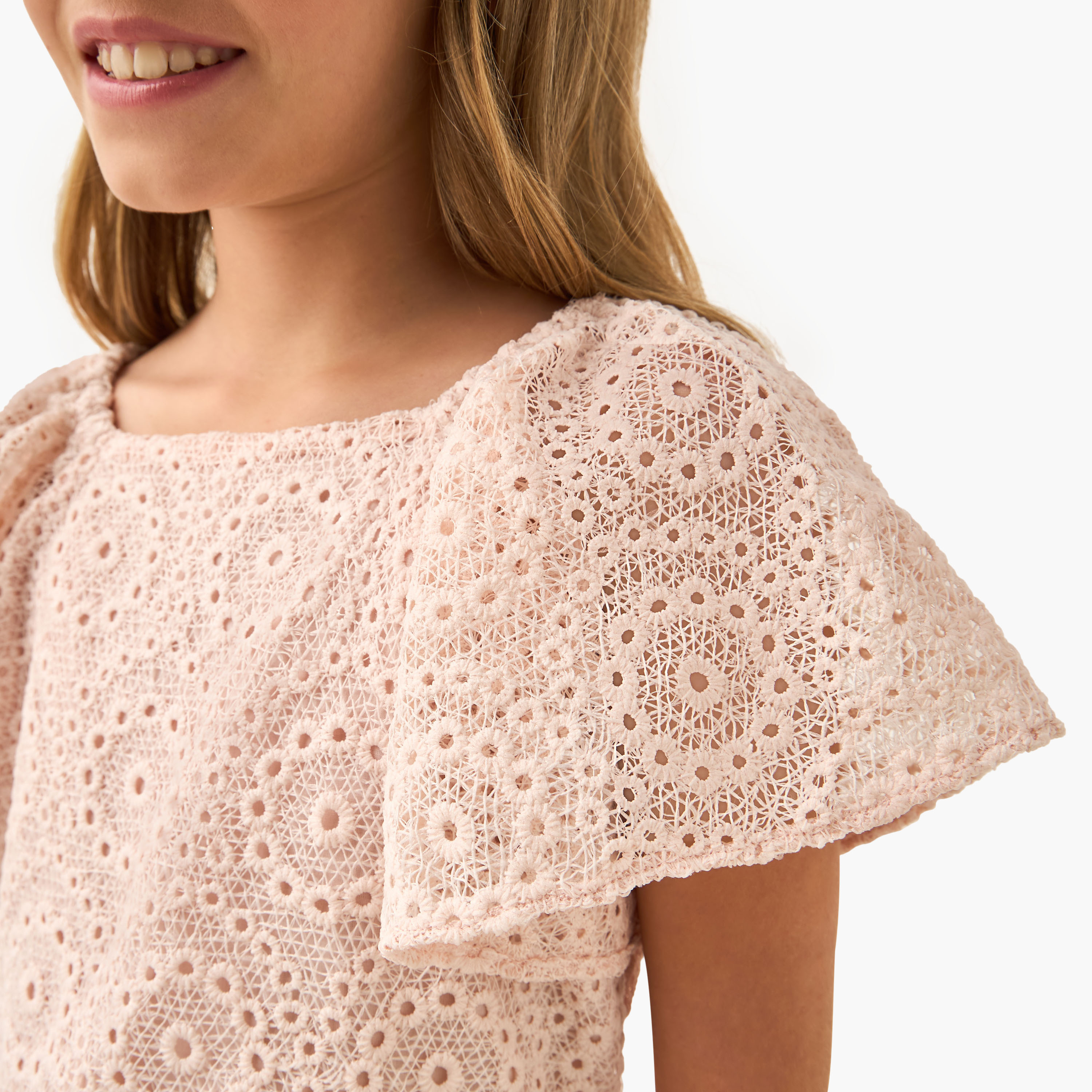 Eligo Textured Peplum Top with Flutter Sleeves-girls-clothing-blousesandshirts-image-5