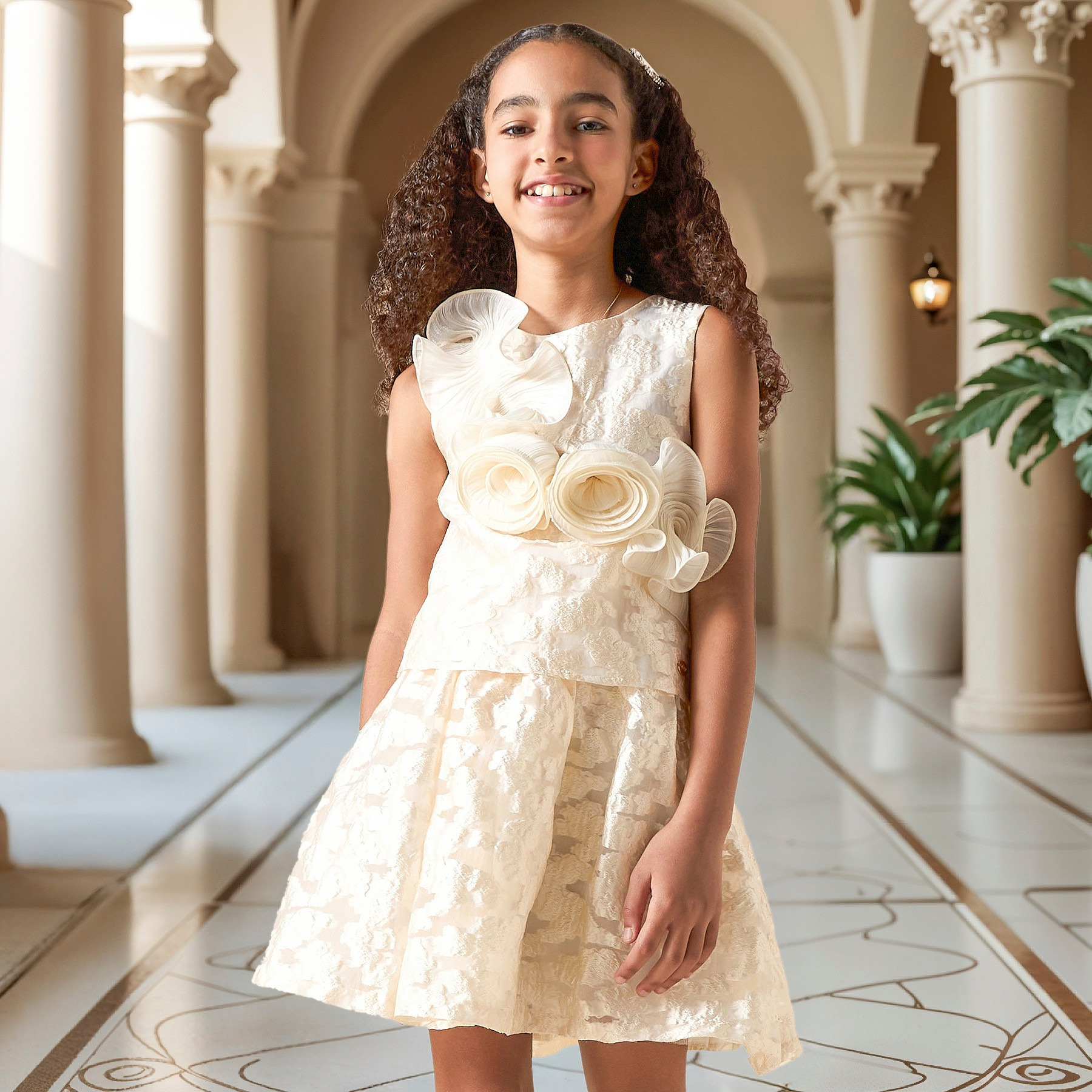 تنورة إيه لاين بسحاب إغلاق وزخارف أزهار من إليجو-girls-clothing-bottoms-skirts-image-1