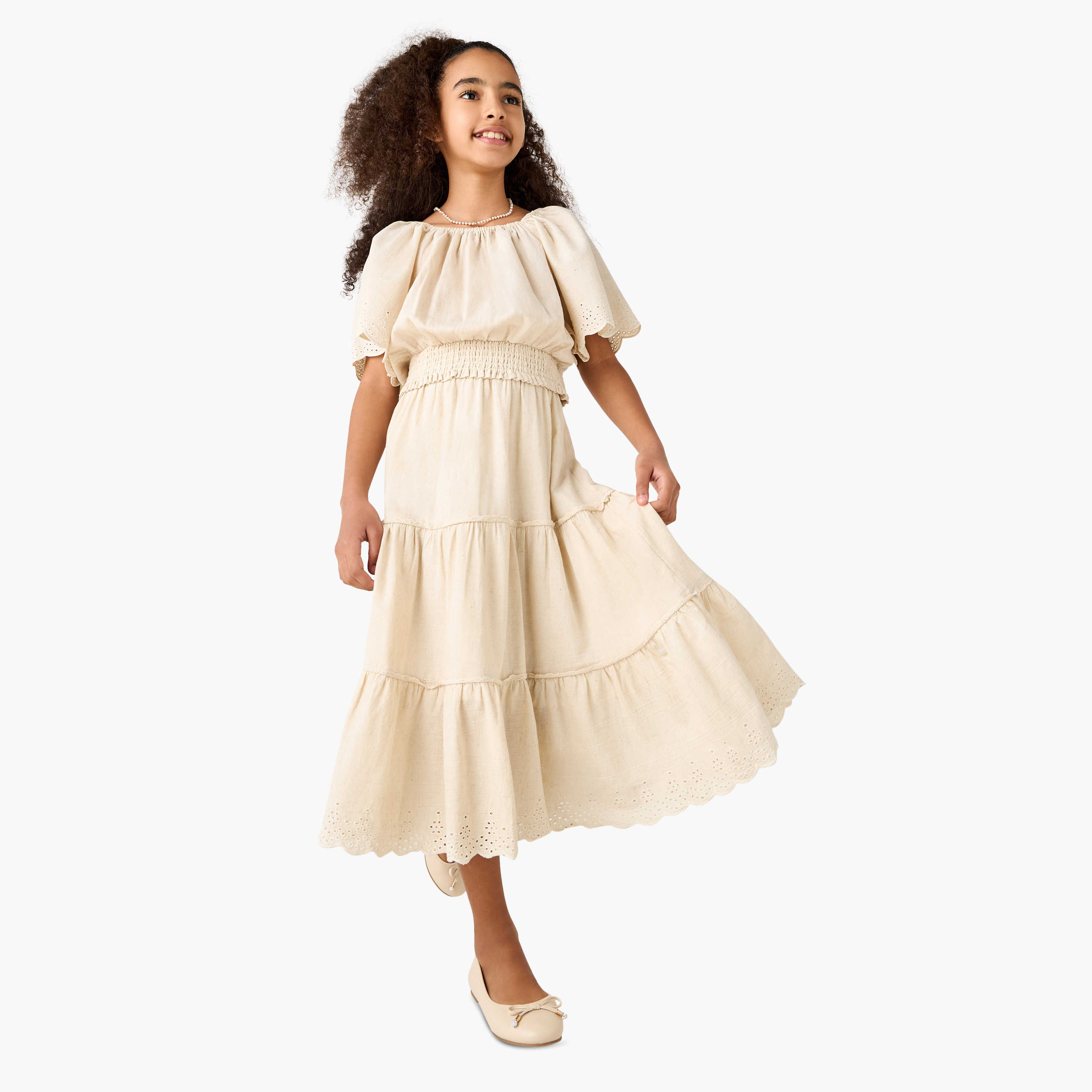 Eligo Schiffli Textured Tiered Skirt with Elasticated Waistband-girls-clothing-bottoms-skirts-image-2