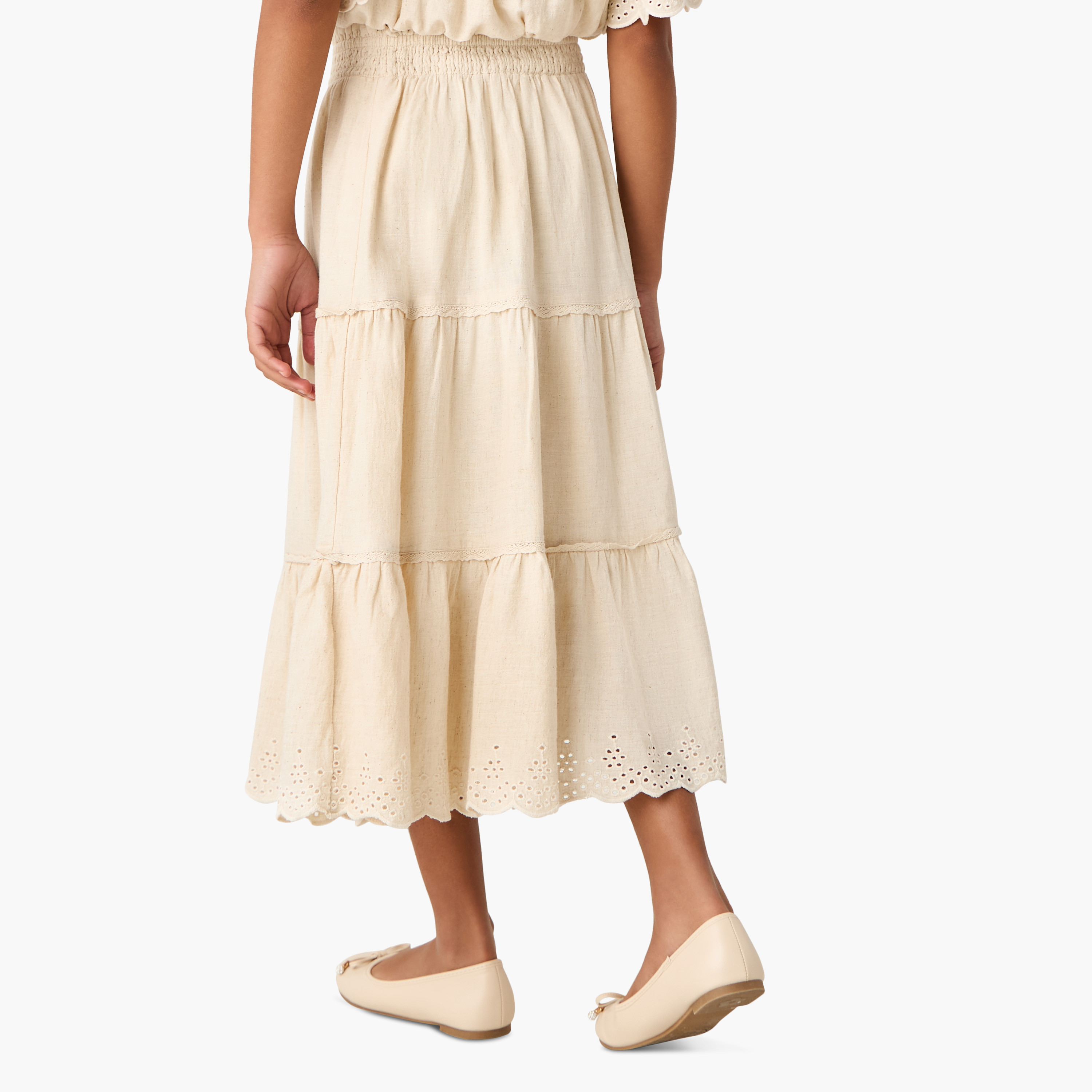 Eligo Schiffli Textured Tiered Skirt with Elasticated Waistband-girls-clothing-bottoms-skirts-image-3