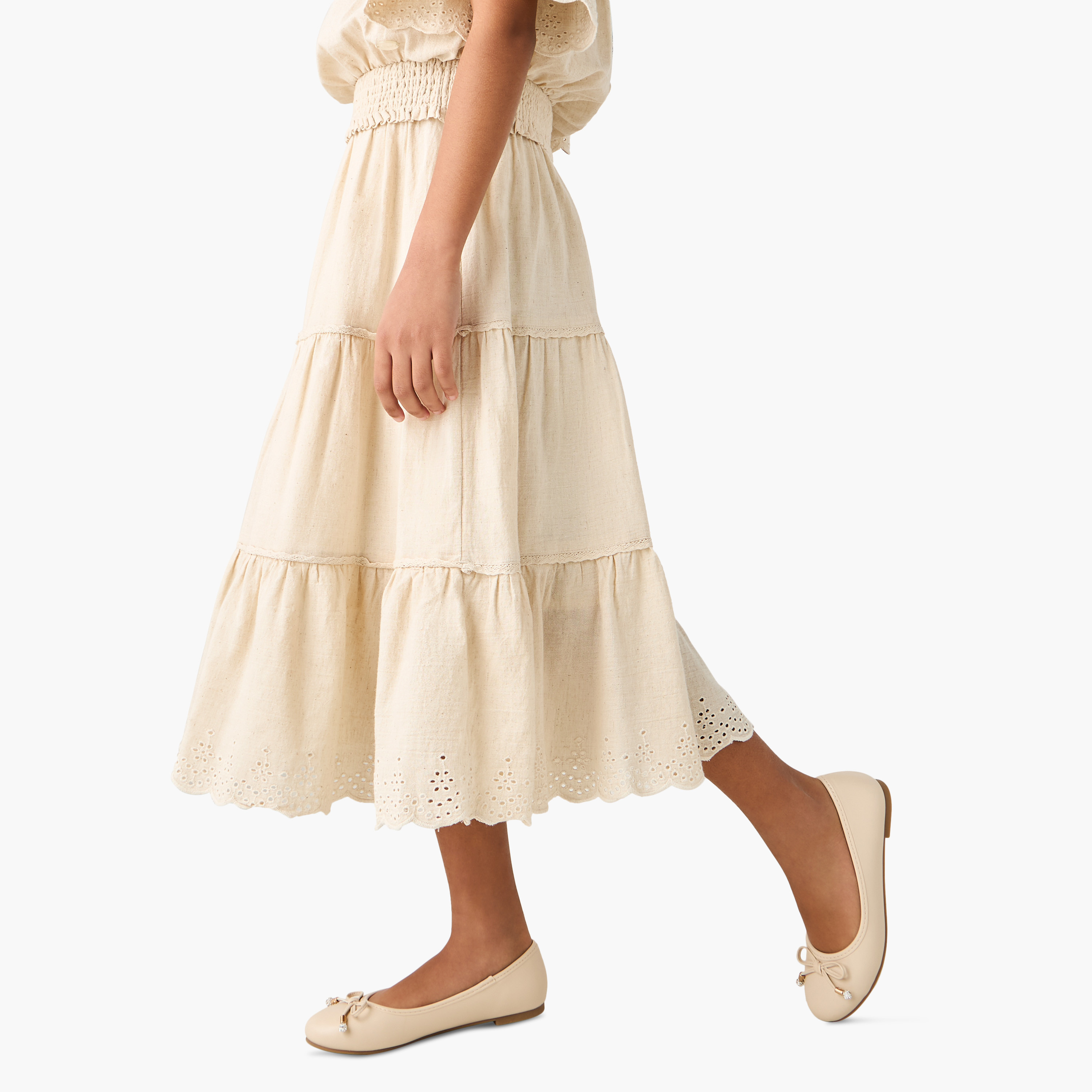 Eligo Schiffli Textured Tiered Skirt with Elasticated Waistband-girls-clothing-bottoms-skirts-image-6