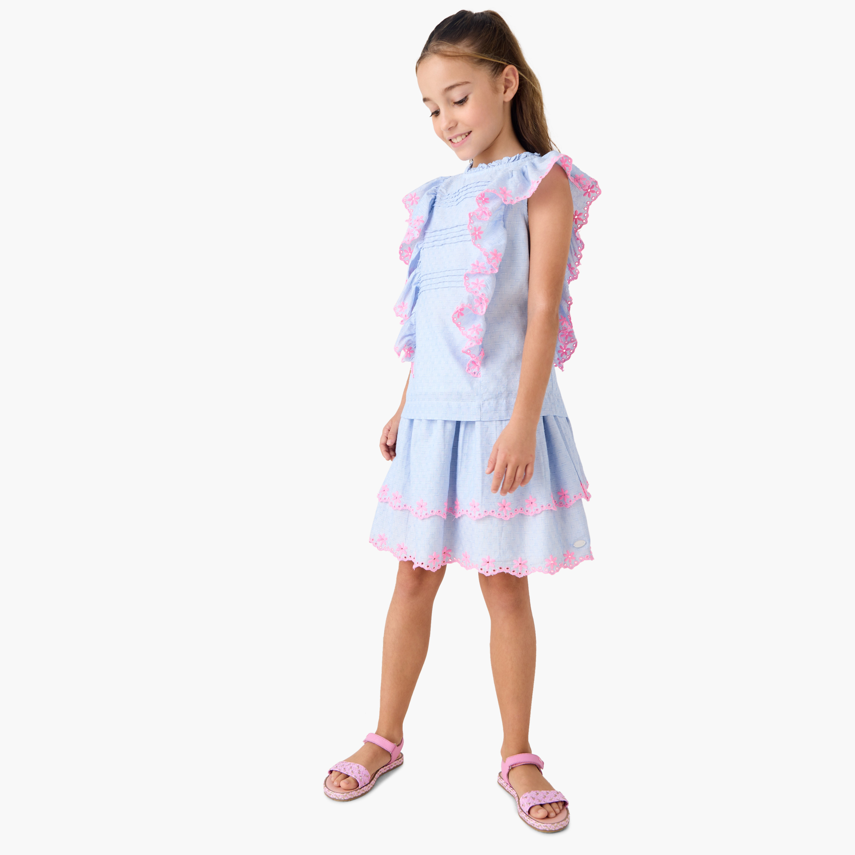 تنورة إيه لاين بطبقات وتطريز زهري من إليجو-girls-clothing-bottoms-skirts-image-4