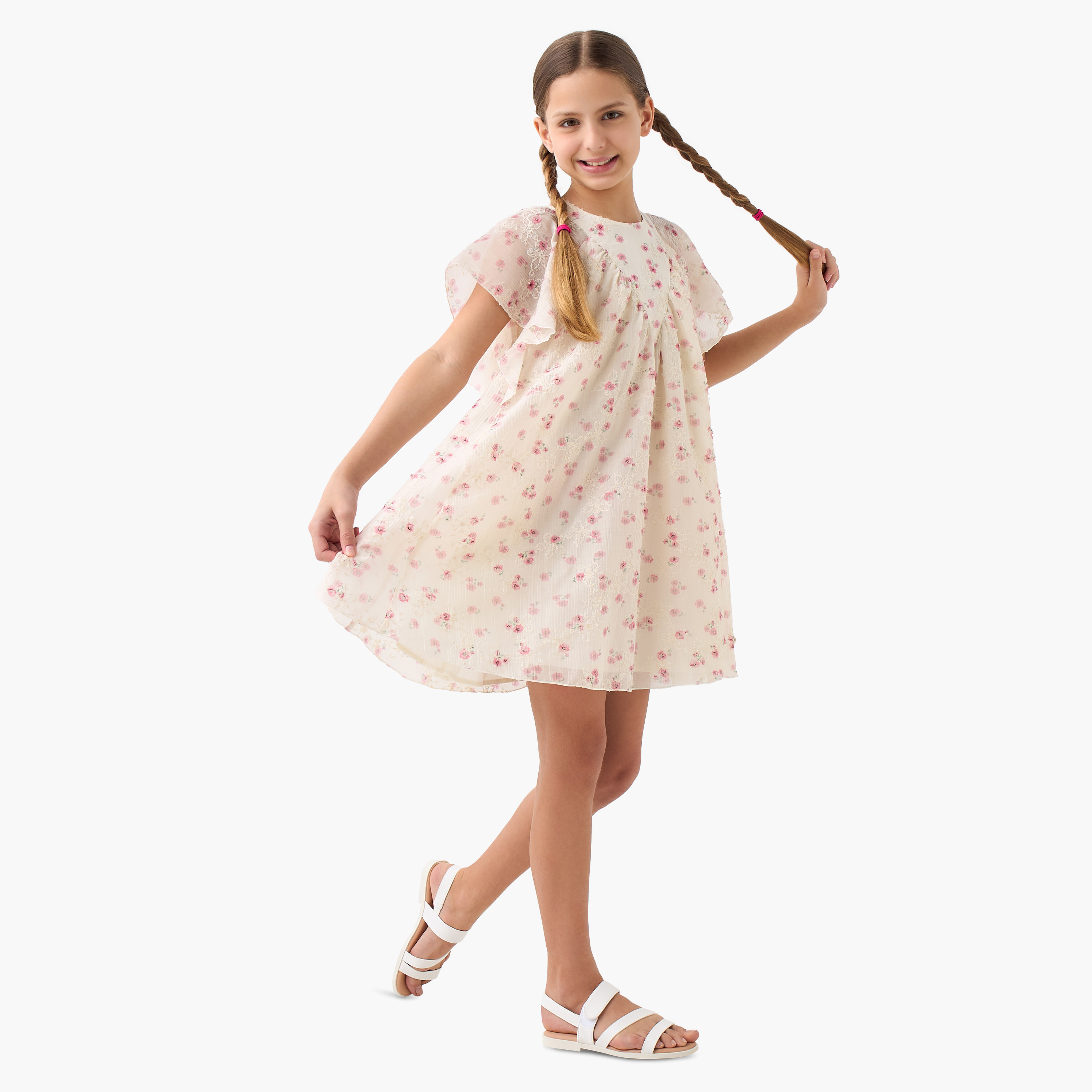 فستان بطبعات أزهار وياقة مستديرة وأكمام واسعة من إليجو-girls-clothing-dressesandjumpsuits-image-2