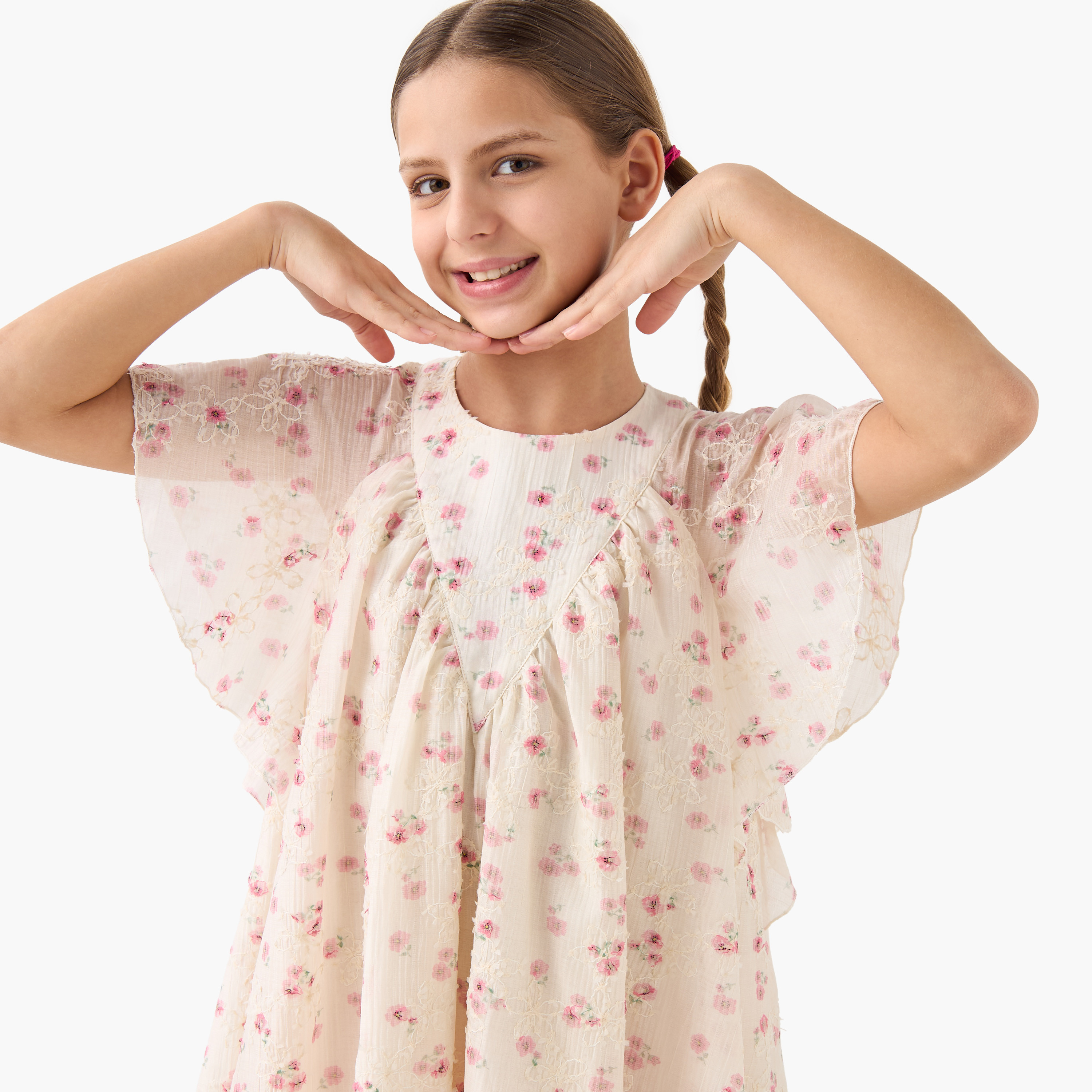 فستان بطبعات أزهار وياقة مستديرة وأكمام واسعة من إليجو-girls-clothing-dressesandjumpsuits-image-4