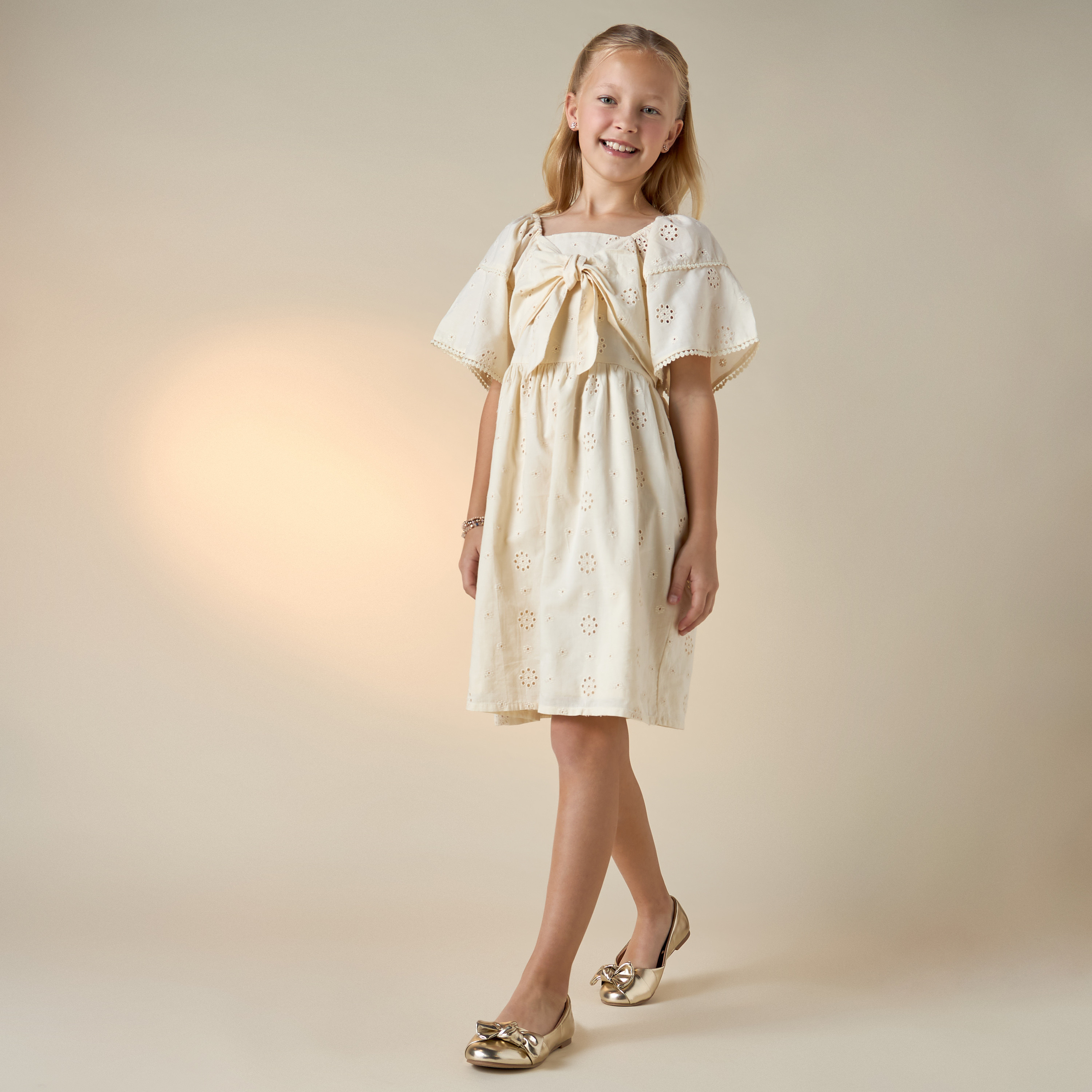 Eligo Schiffli Dress with Bow Detail and Short Sleeves-girls-clothing-dressesandjumpsuits-image-2
